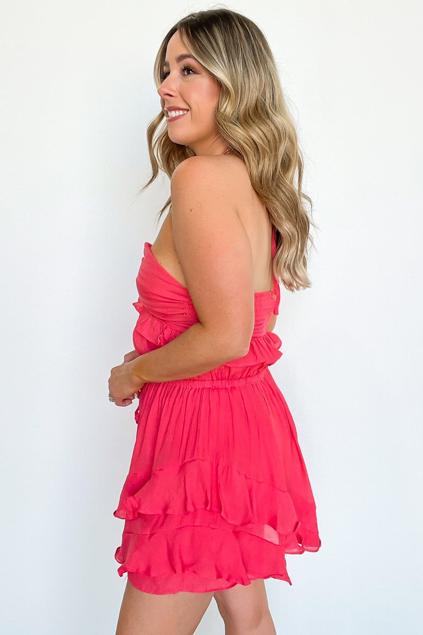  Elaborate Excellence V-Neck Halter Flounce Romper - FINAL SALE - Madison and Mallory