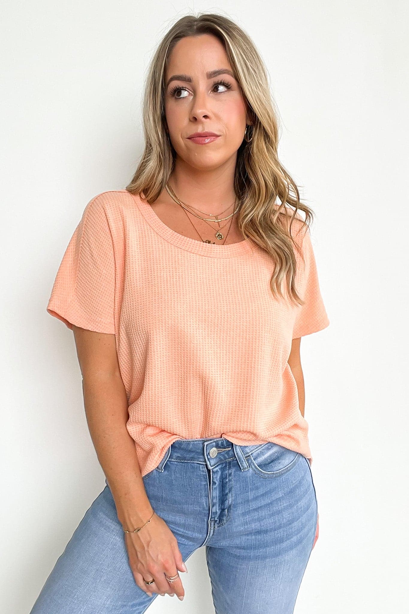  Eldorah Waffle Knit Short Sleeve Relaxed Top - Madison and Mallory