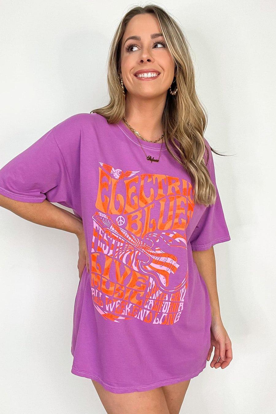 SM / Violet Electric Blues Oversized Vintage Graphic Tee - BACK IN STOCK - Madison and Mallory