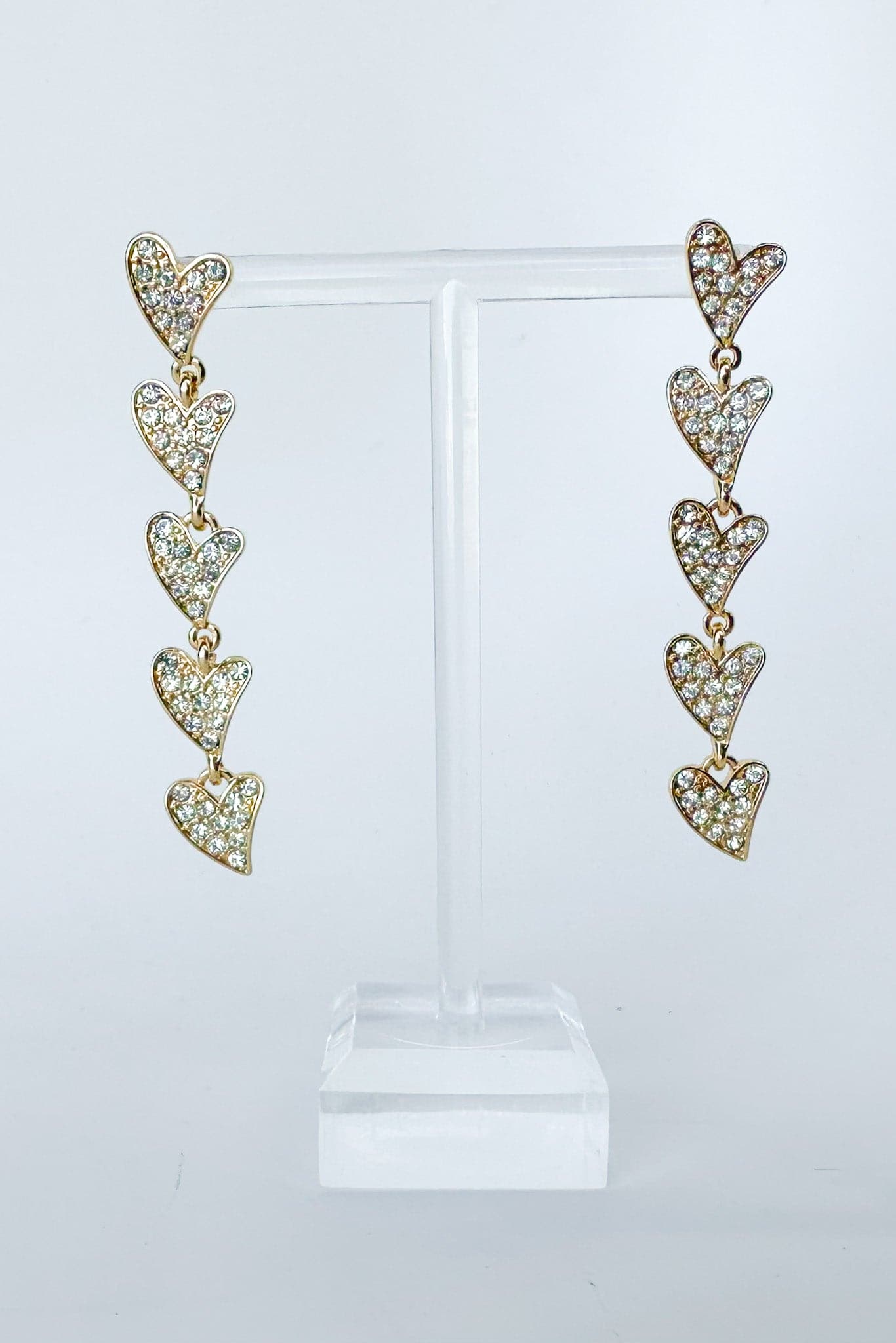 Gold Elegant Forever Rhinestone Heart Drop Earrings - Madison and Mallory