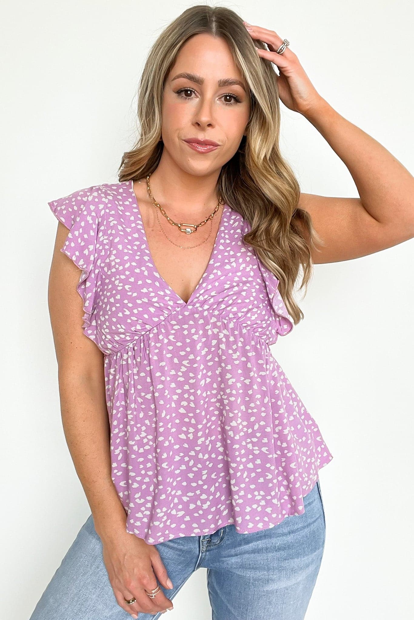 S / Lilac Eliseo V-Neck Ruffle Sleeve Top - FINAL SALE - Madison and Mallory