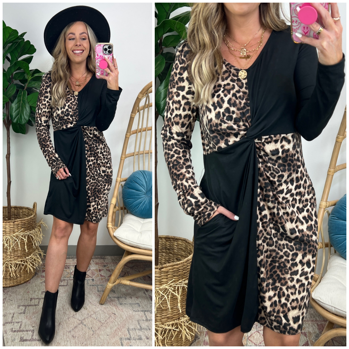  Elyn Contrast Animal Print Twist Front Dress - FINAL SALE - Madison and Mallory