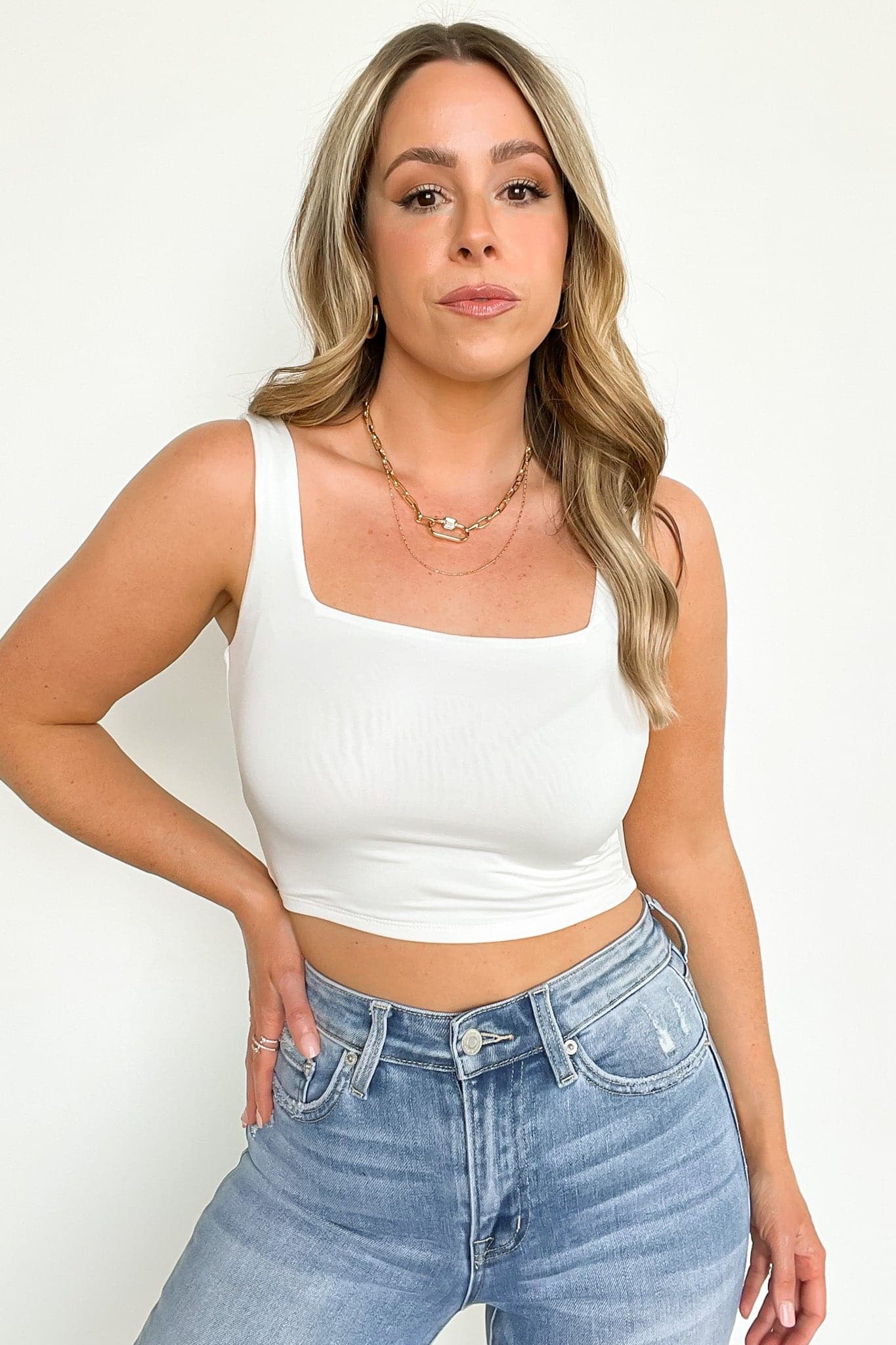 Off White / S Elysha Cropped Square Neck Tank Top - FINAL SALE - Madison and Mallory