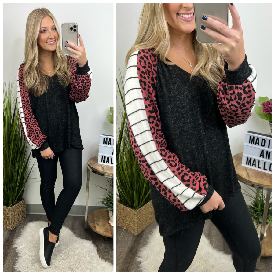 Embracing the New Stripes and Animal Print Contrast Top - FINAL SALE - Madison and Mallory