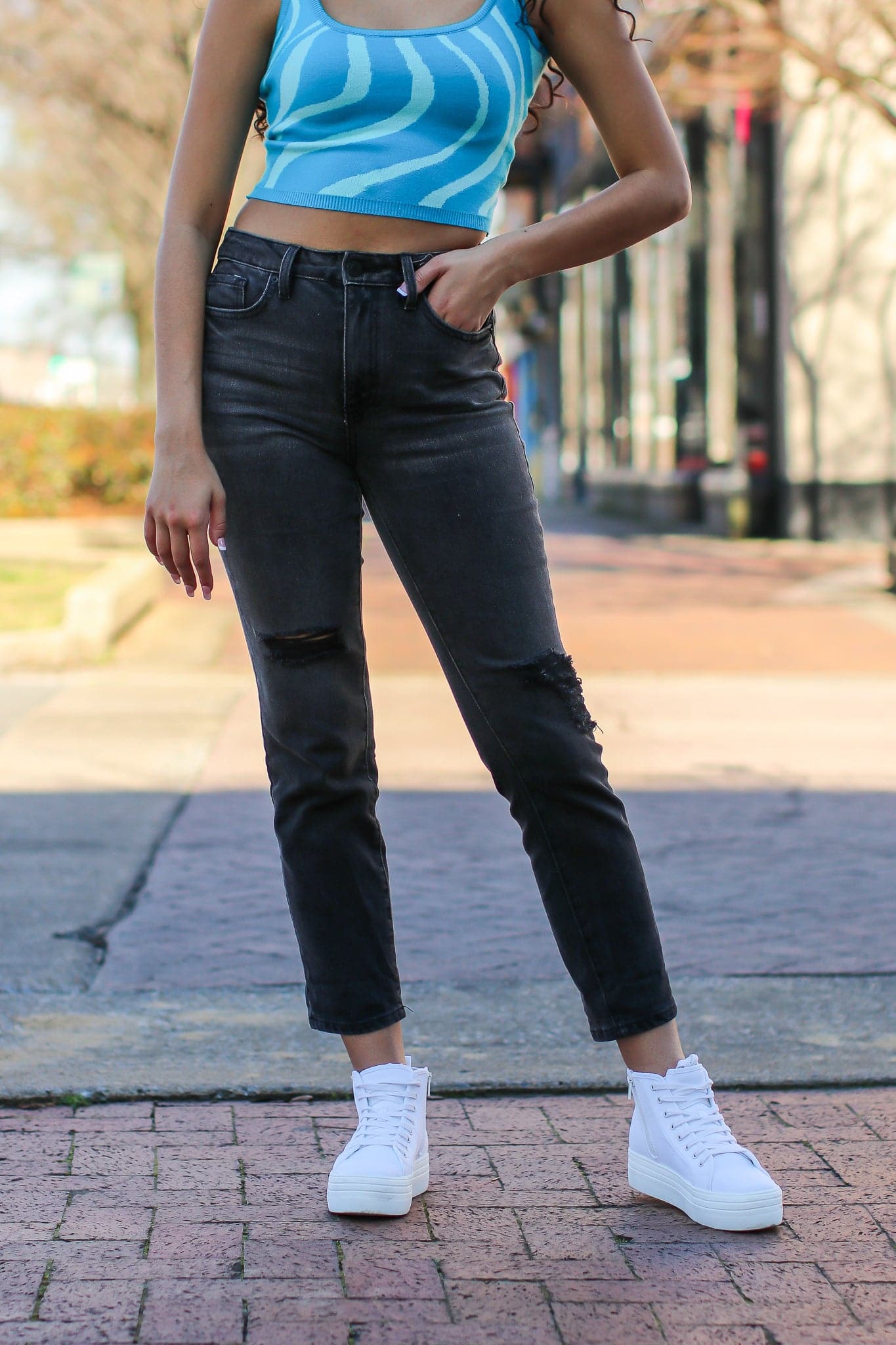 Estiana Dream High Rise Stretch Distressed Mom Jeans - FINAL SALE