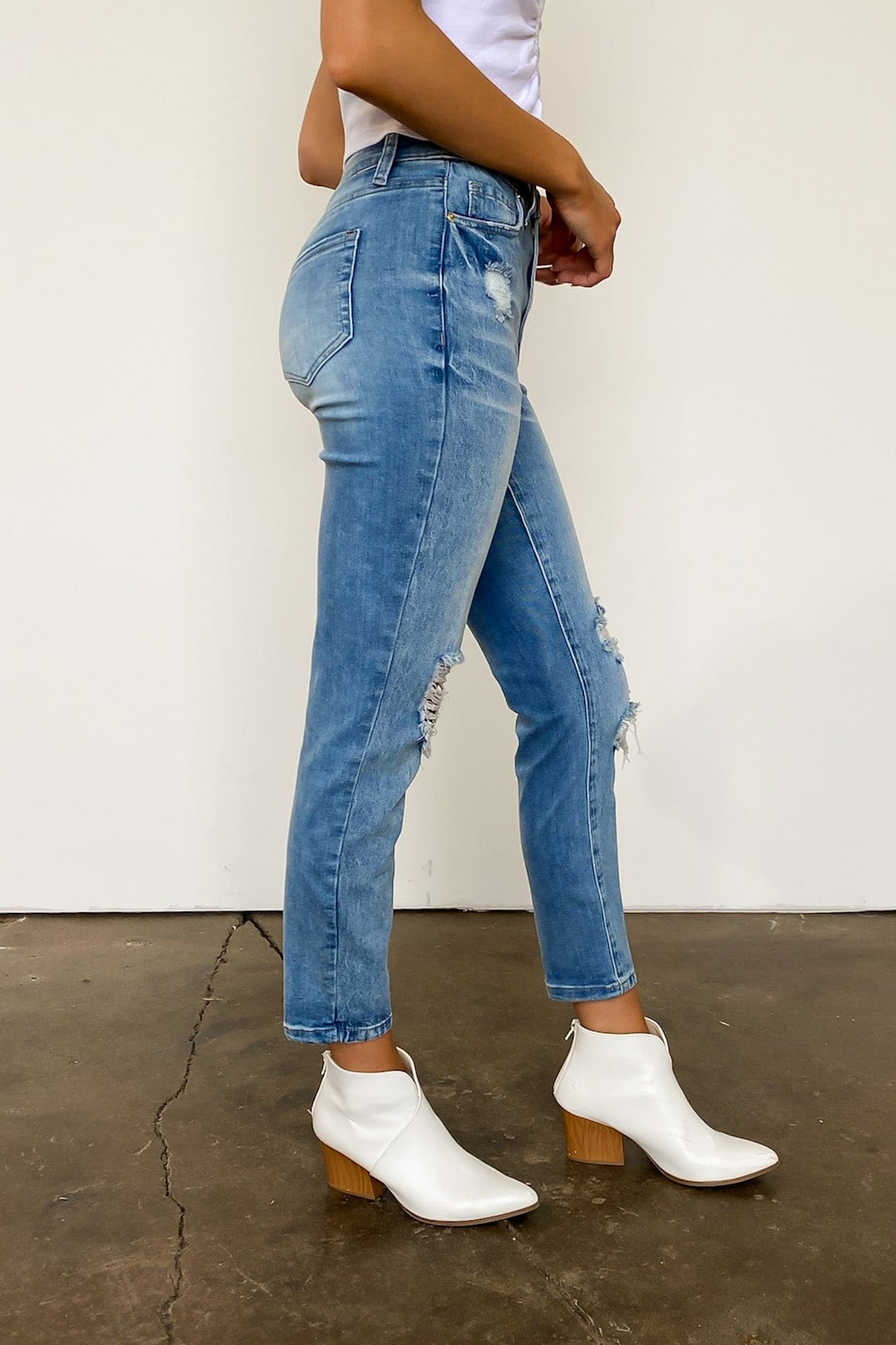 Estiana Dream High Rise Stretch Distressed Mom Jeans - Madison and Mallory