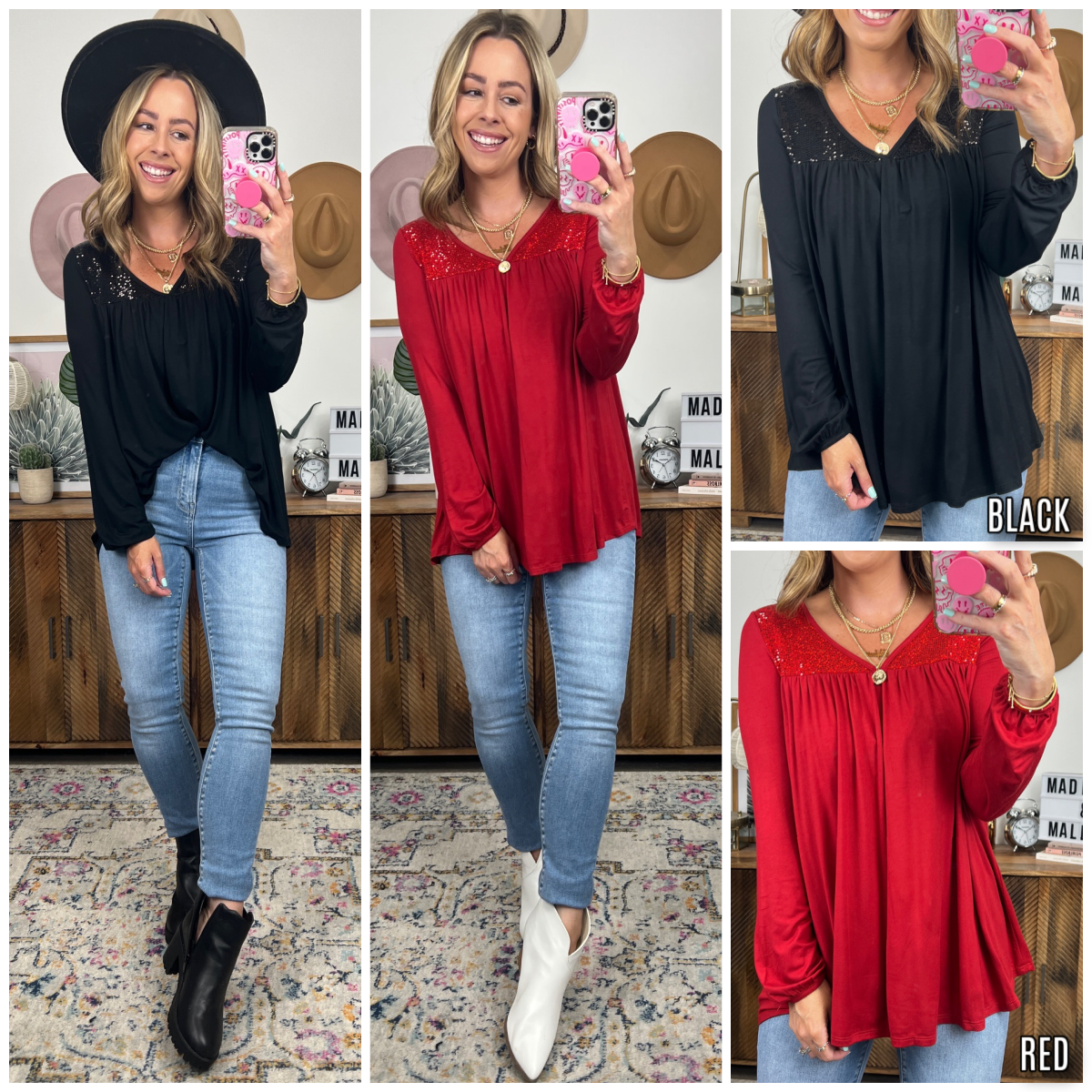  Evening Out Sequin Contrast Flowy Top - FINAL SALE - Madison and Mallory