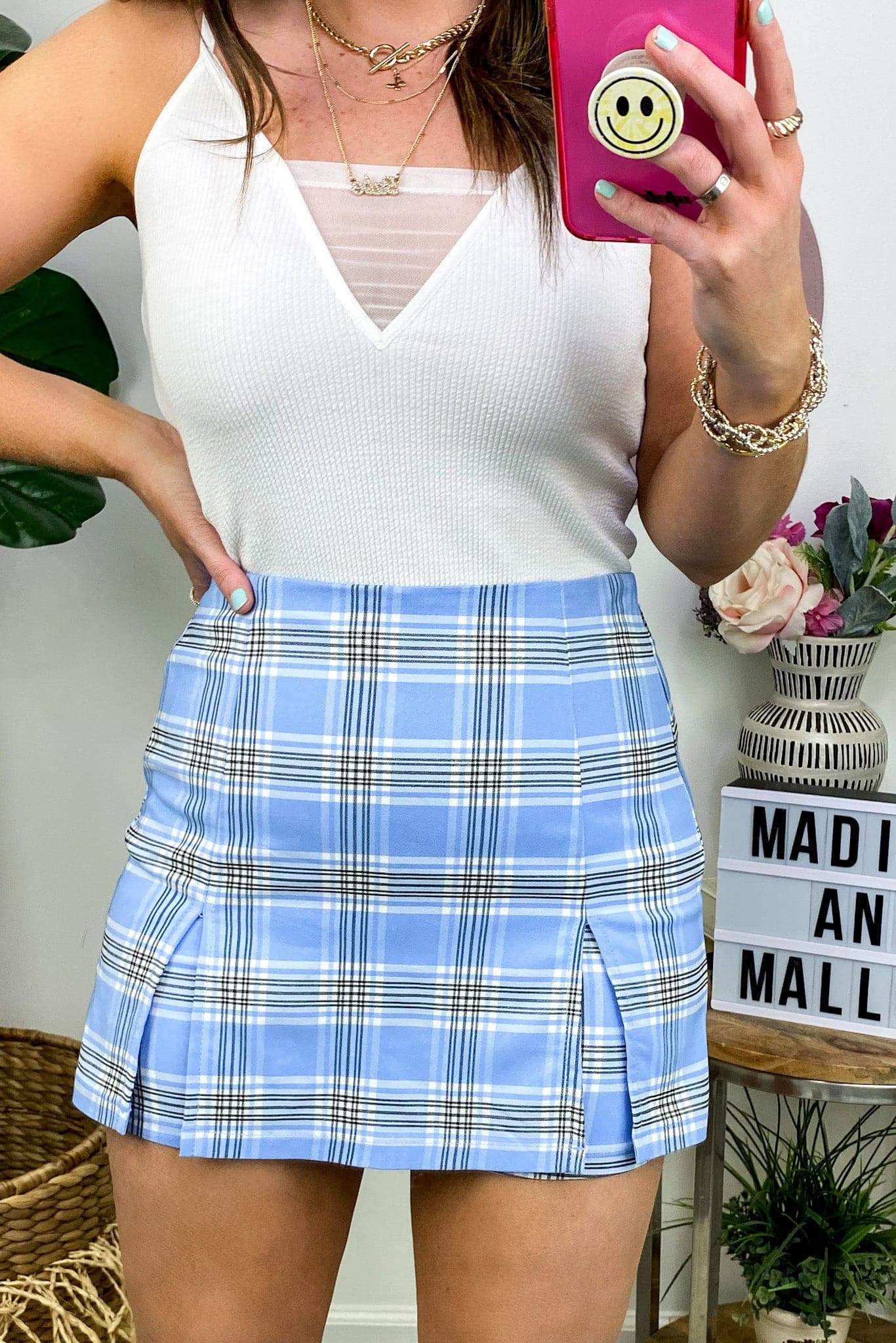 Sky / S Coley Plaid Print Skort - FINAL SALE - Madison and Mallory