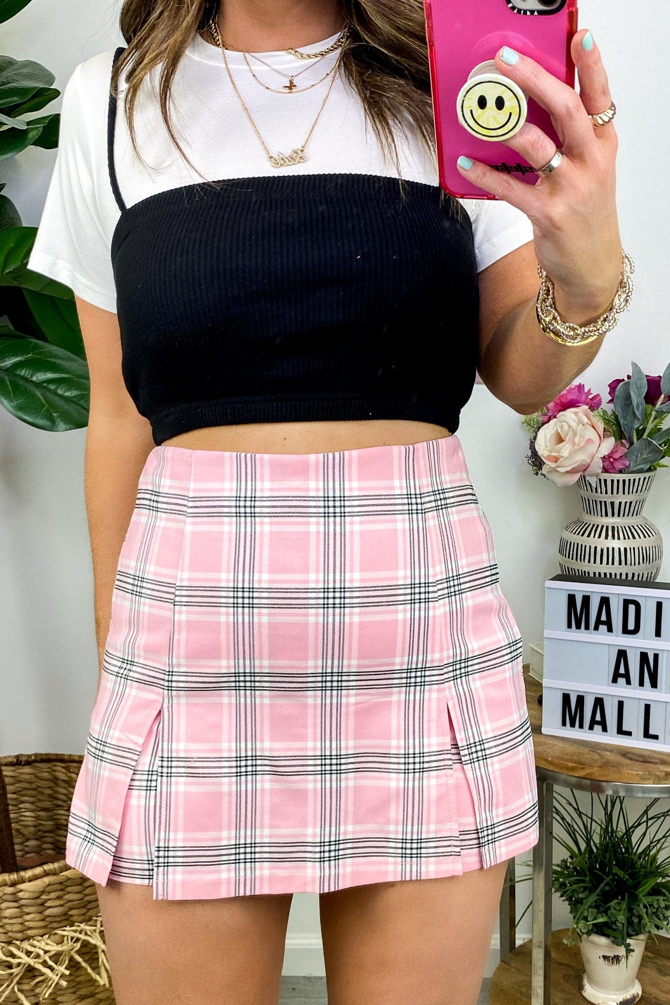 Pink / S Coley Plaid Print Skort - FINAL SALE - Madison and Mallory
