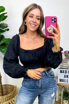 Black / S Eclectic Charm Square Neck Ruffle Crop Top - FINAL SALE - Madison and Mallory
