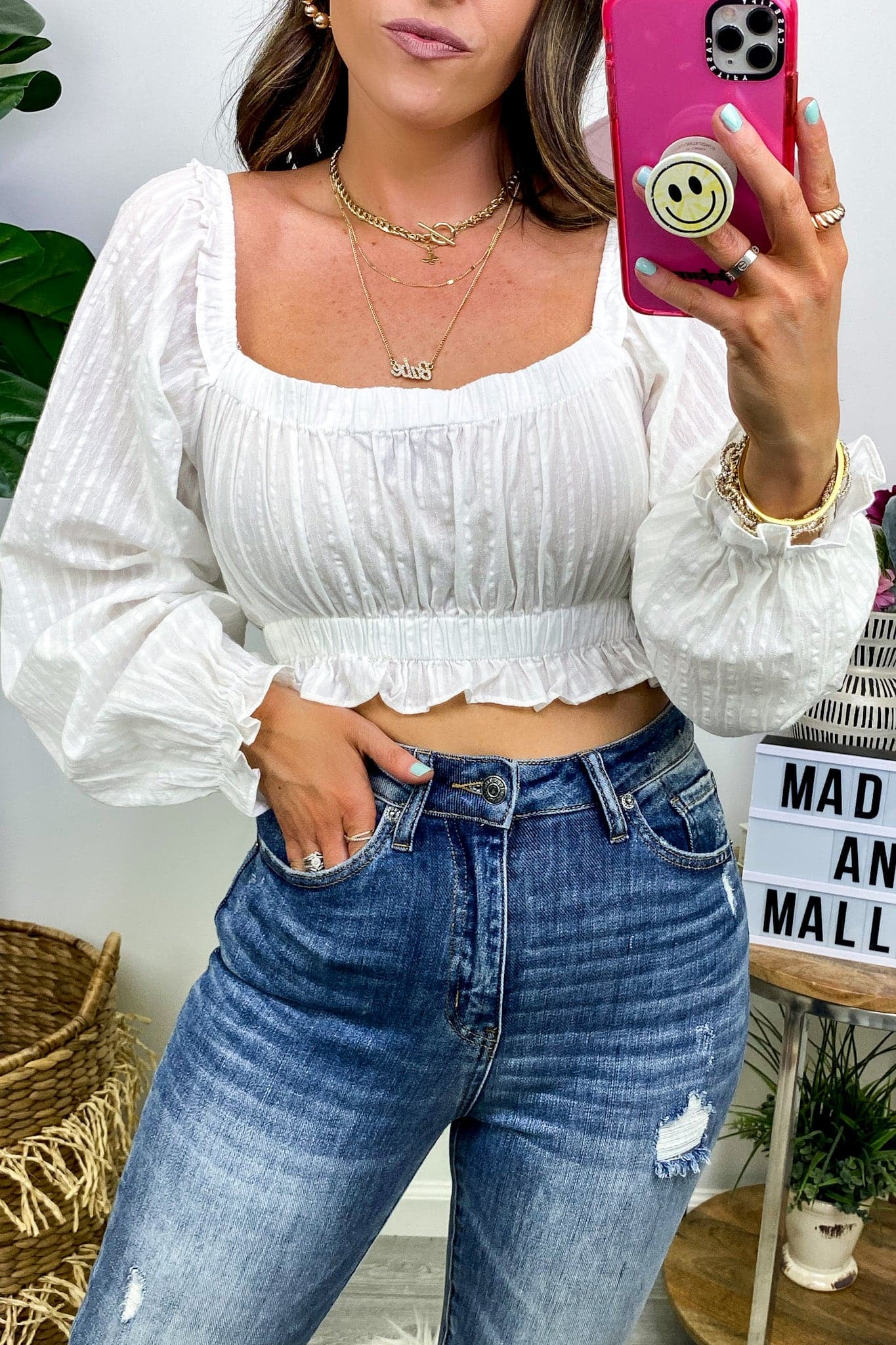  Eclectic Charm Square Neck Ruffle Crop Top - FINAL SALE - Madison and Mallory