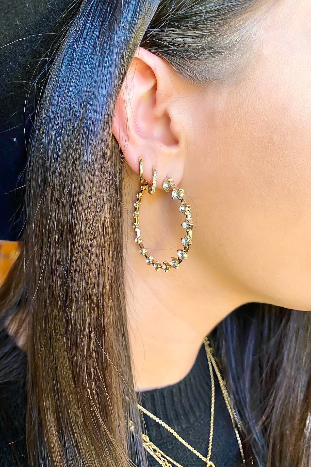 Gold Such a Treat Rhinestone Hoop Earrings - Madison and Mallory
