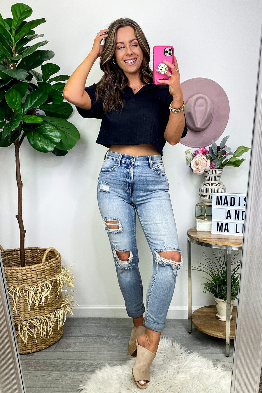  Practice Makes Perfect Distressed Boyfriend Jeans - FINAL SALE - Madison and Mallory