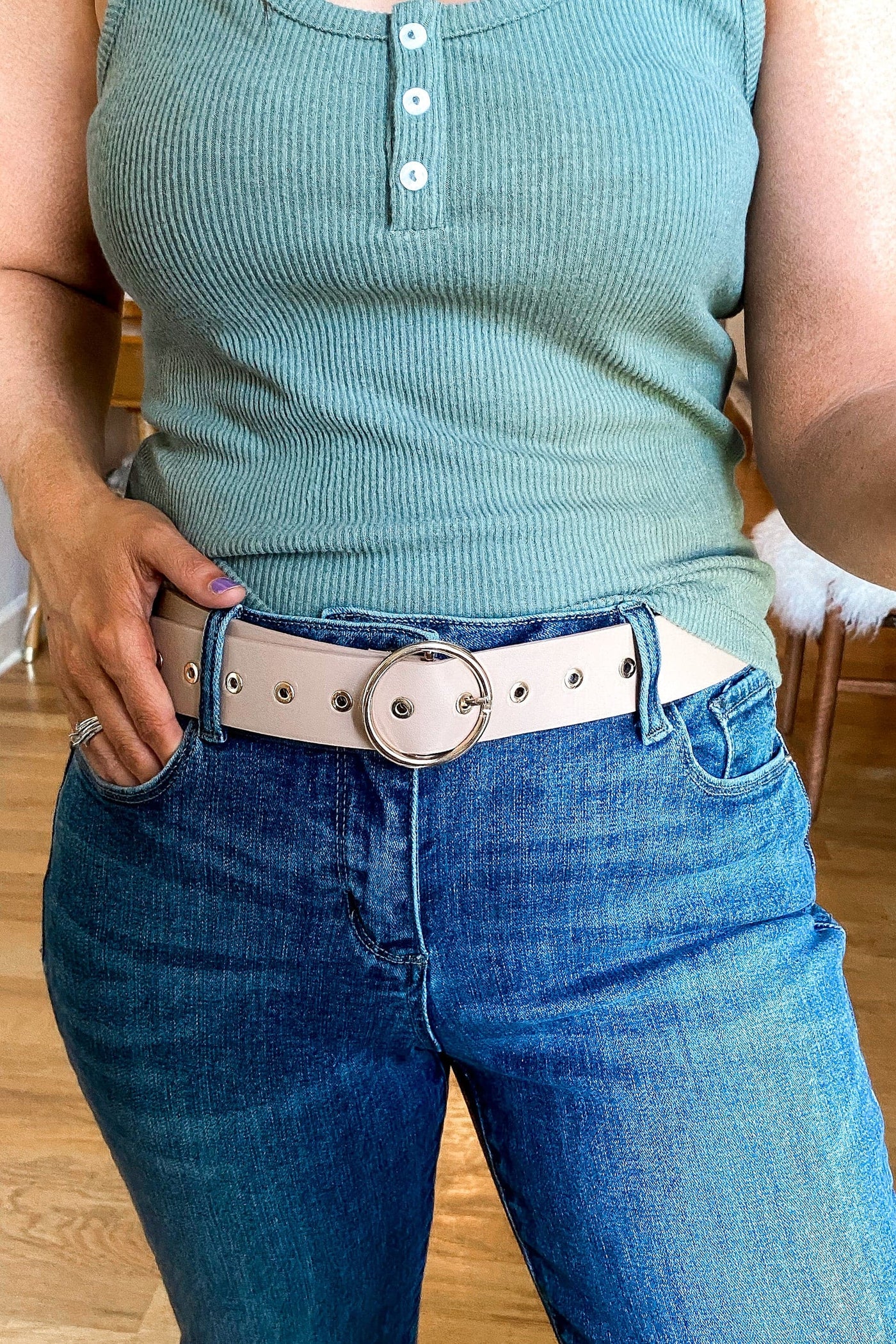 Taupe / OS Round Up Circle Buckle Belt - FINAL SALE - Madison and Mallory