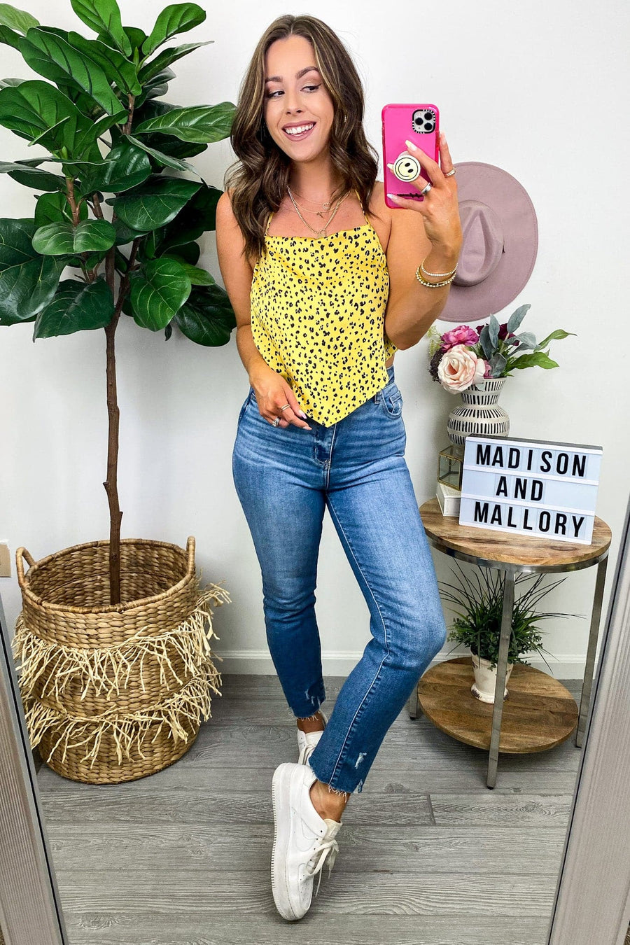 S / Yellow Trend Seeker Animal Print Handkerchief Top - FINAL SALE - Madison and Mallory