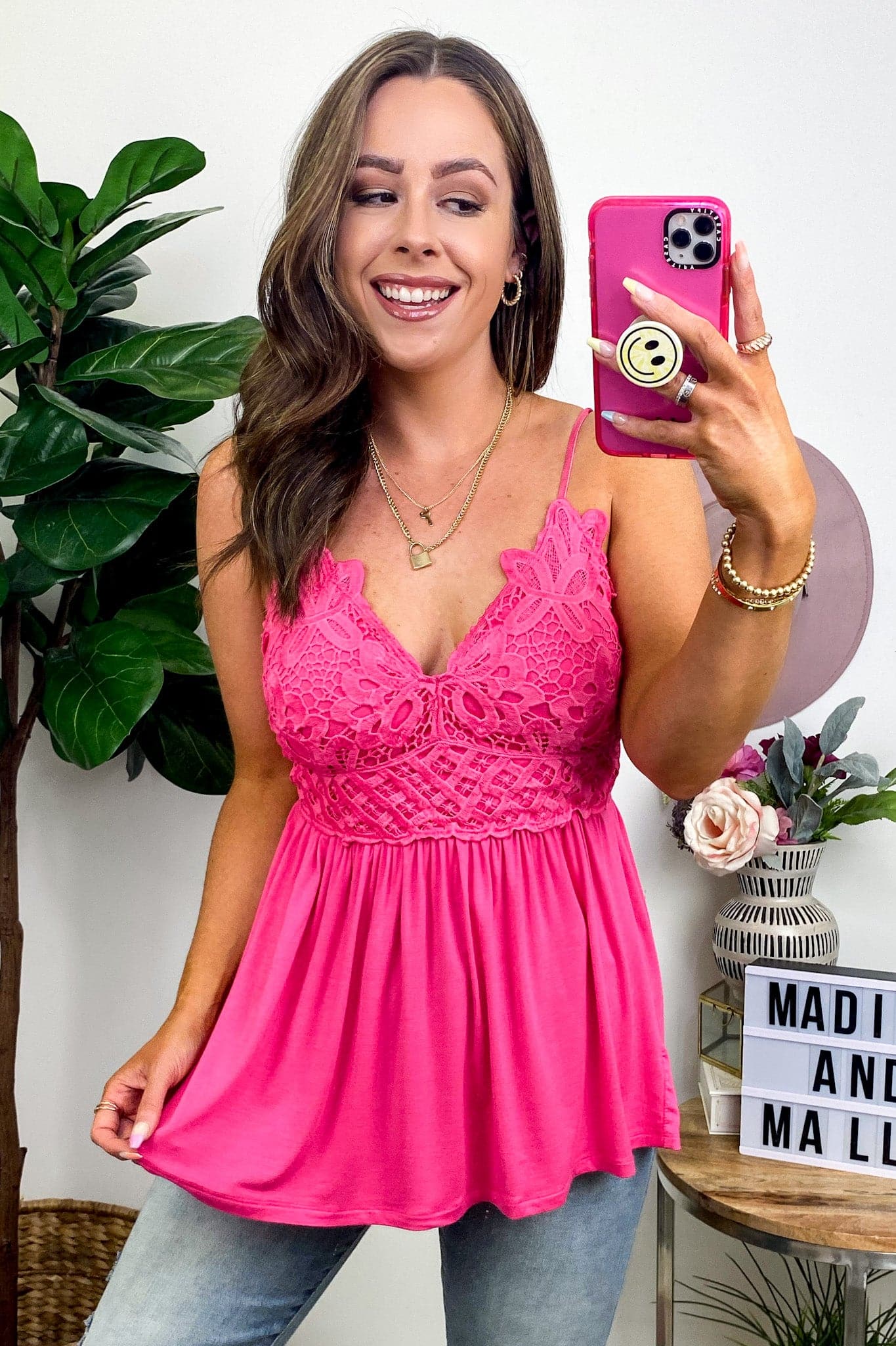 Fuchsia / S Destined for Love Flowy Lace Detail Top - FINAL SALE - Madison and Mallory
