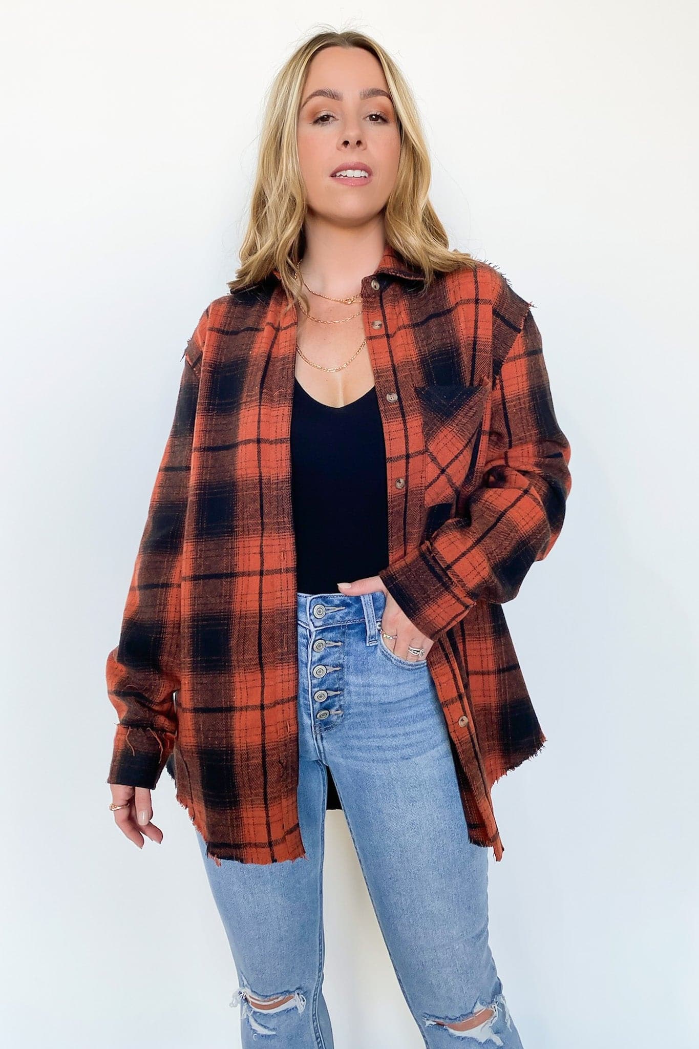 Ginger/Black / S Joielle Plaid Button Down Shacket - BACK IN STOCK - Madison and Mallory