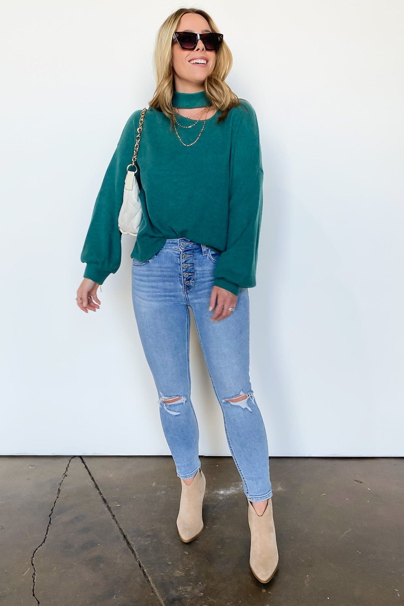  Olivier Cutout Choker Brushed Knit Top - FINAL SALE - Madison and Mallory
