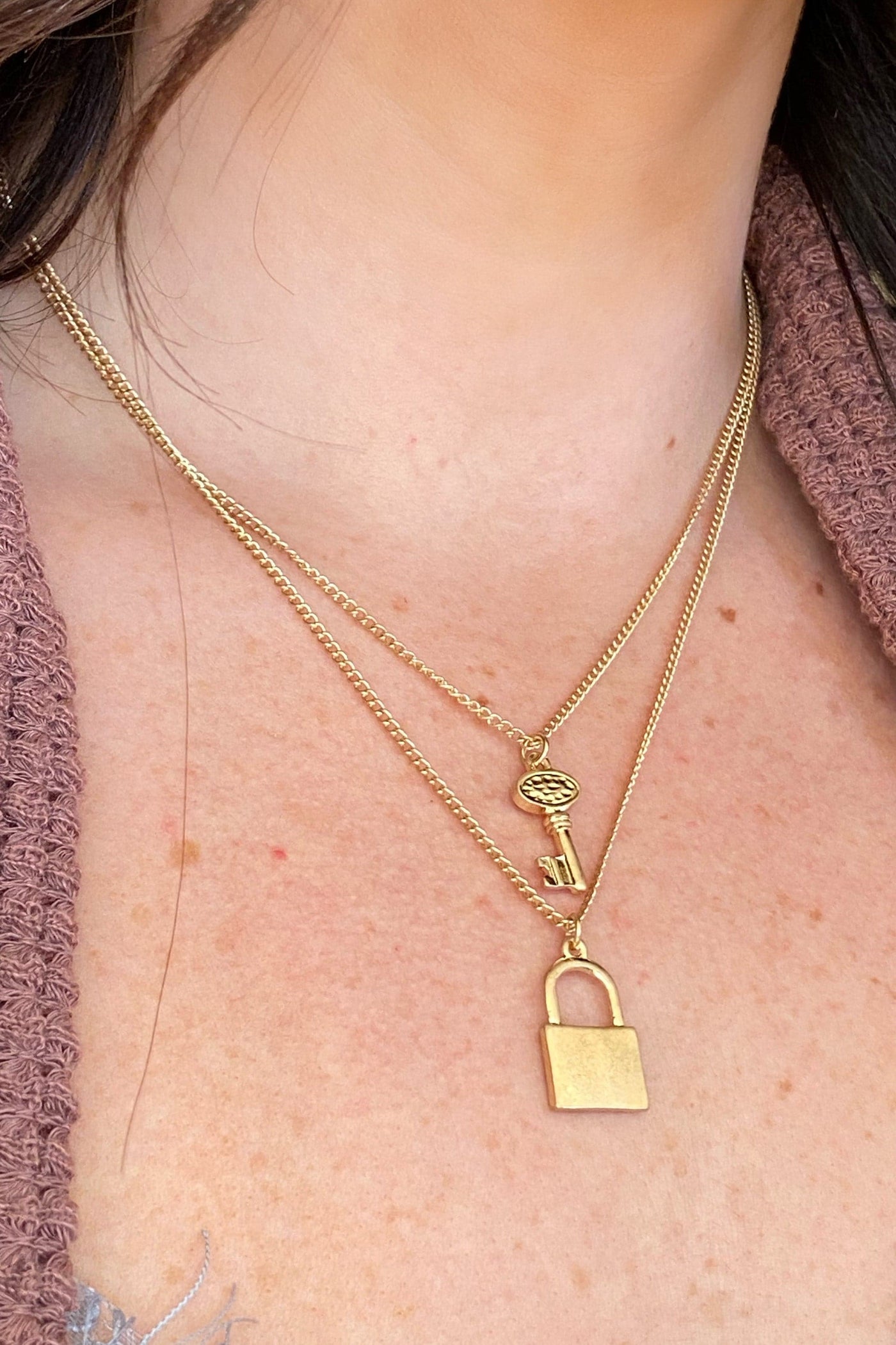Gold It's a Secret Lock and Key Layered Necklace - Madison and Mallory