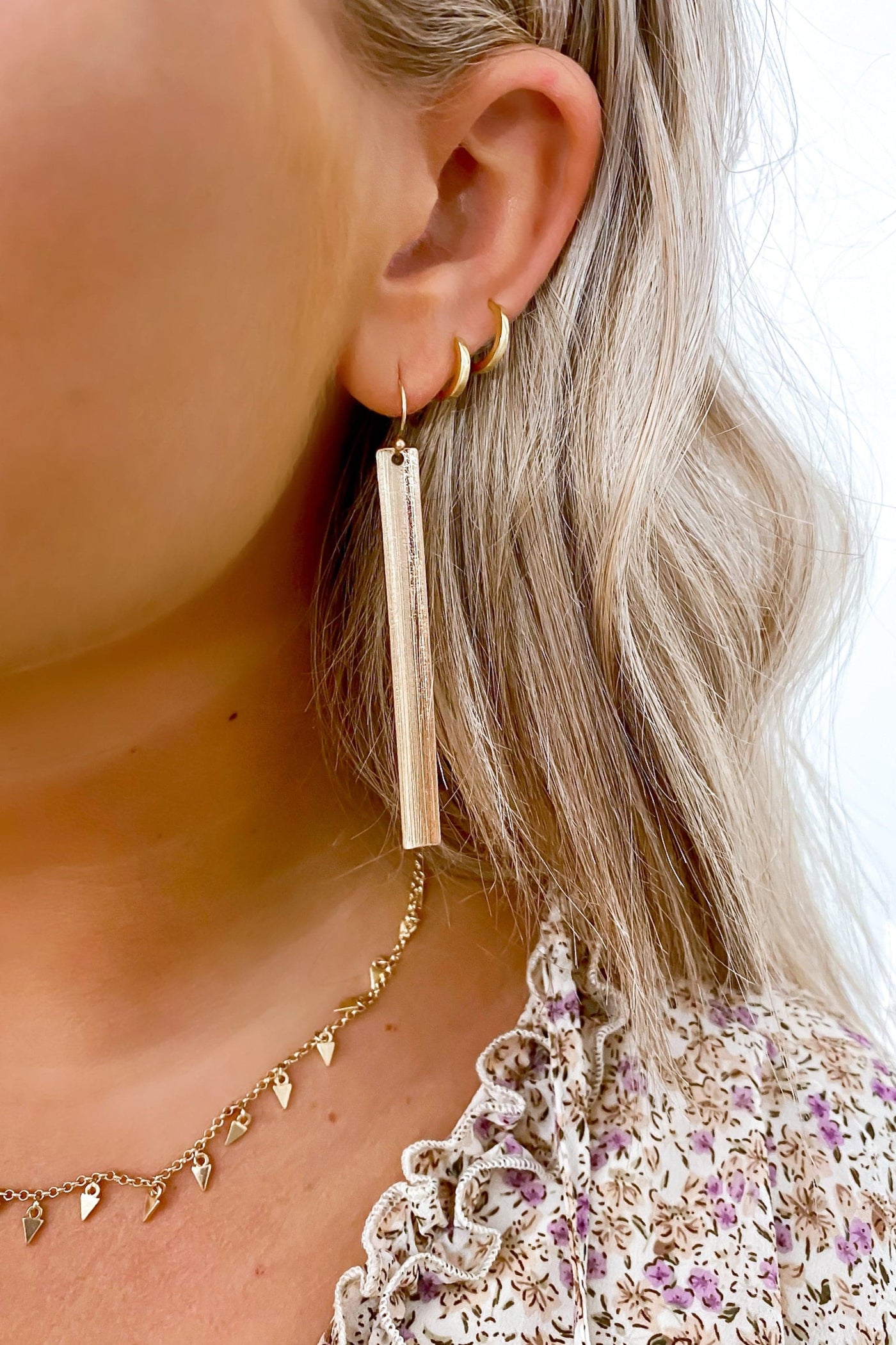 Gold Keep it Contemporary Textured Bar Drop Earrings - Madison and Mallory