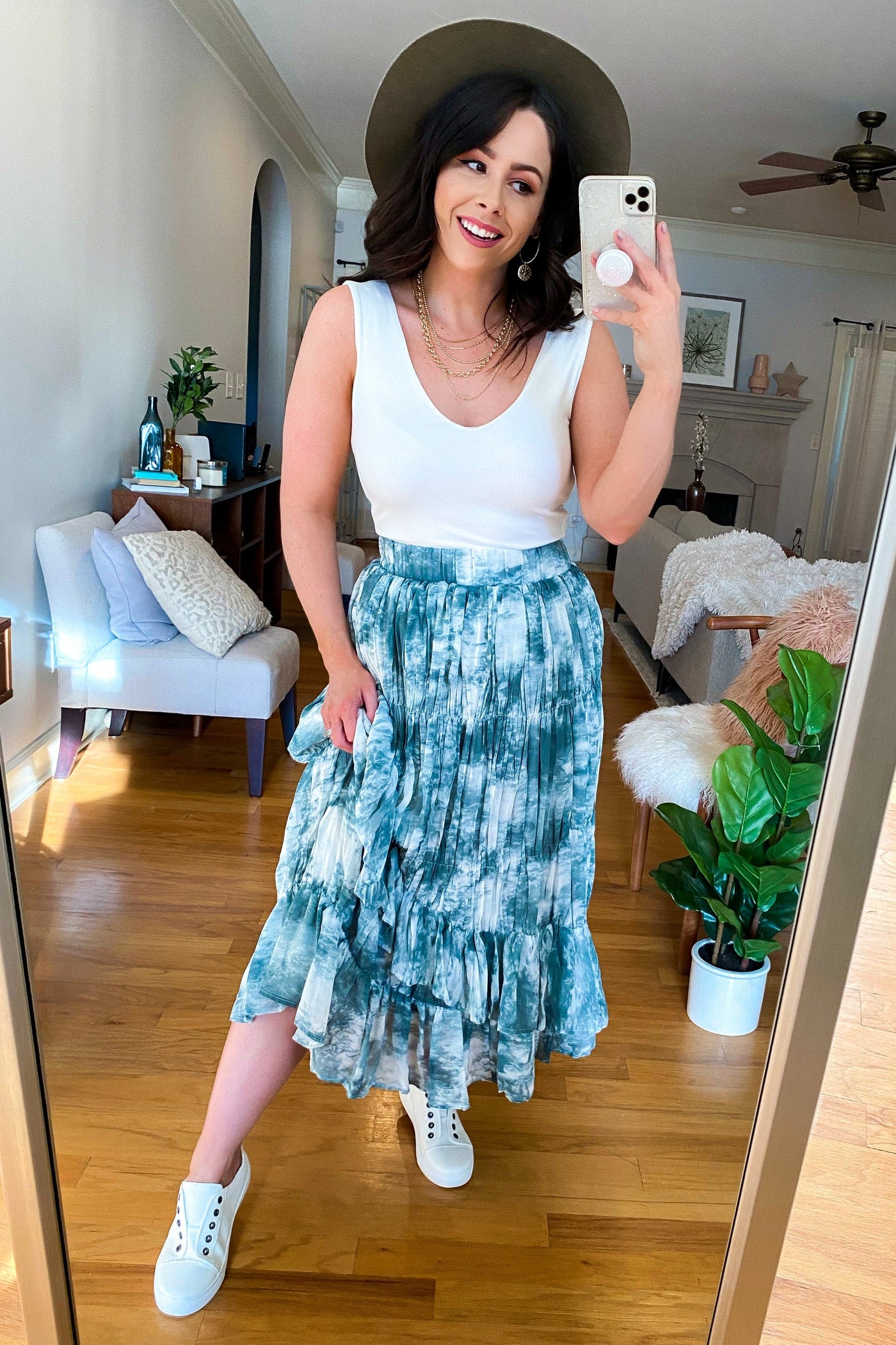 S / Olive In the Breeze Tie Dye Ruffled Midi Skirt - FINAL SALE - Madison and Mallory