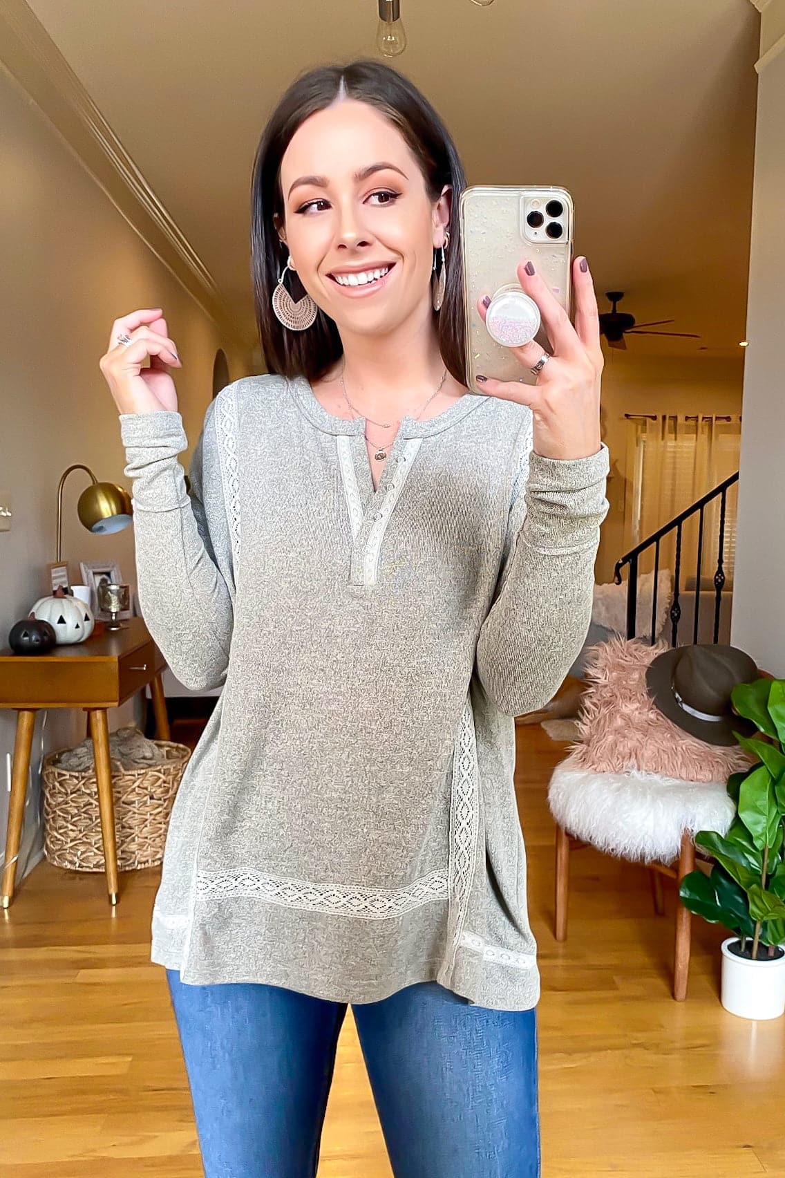  Haywood Lace Accent Henley Top - FINAL SALE - Madison and Mallory