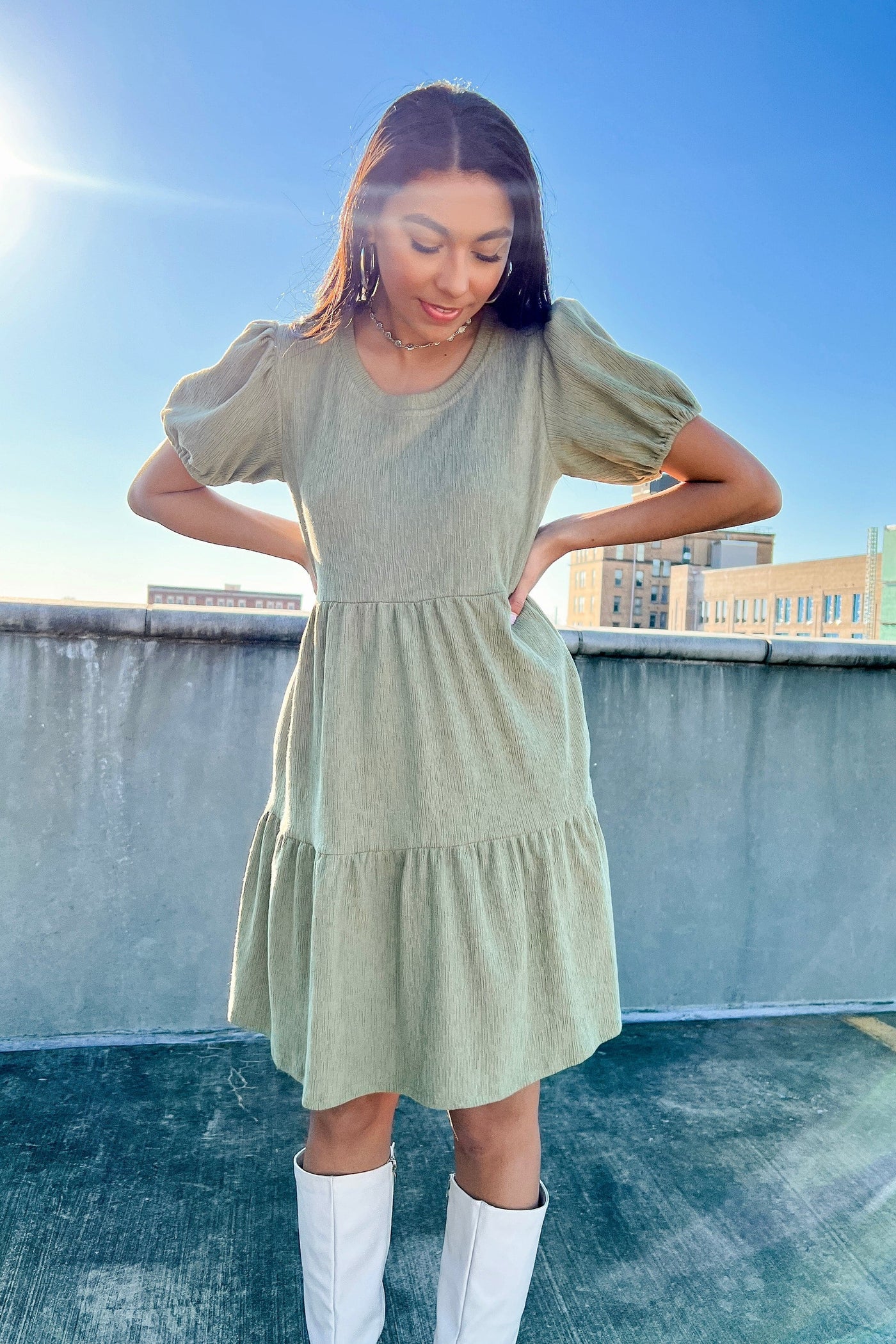 S / Light Olive Fey Tiered Babydoll Dress - FINAL SALE - Madison and Mallory