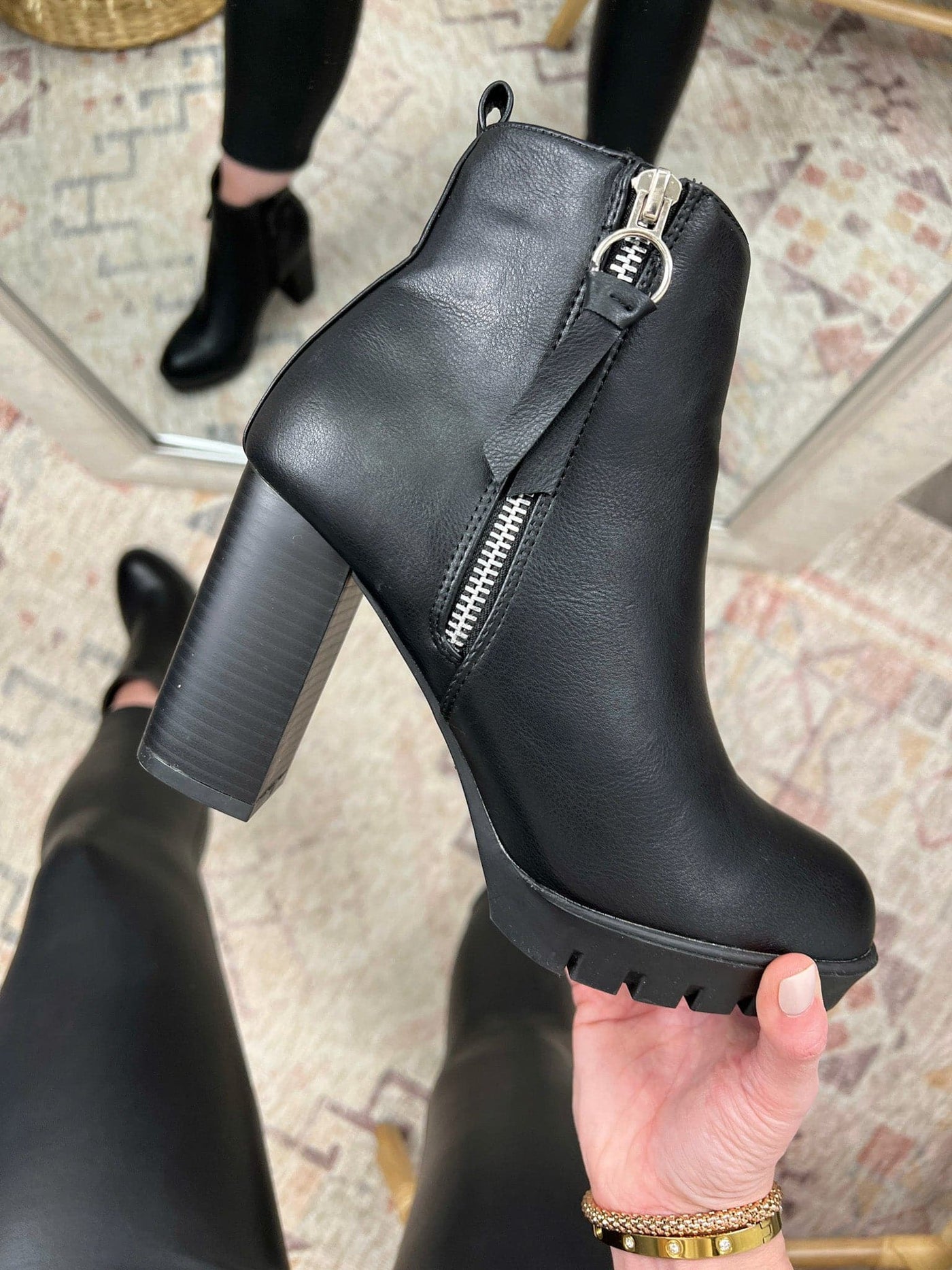 Black / 5.5 Fifth Avenue Faux Leather Side Zip Booties - FINAL SALE - Madison and Mallory