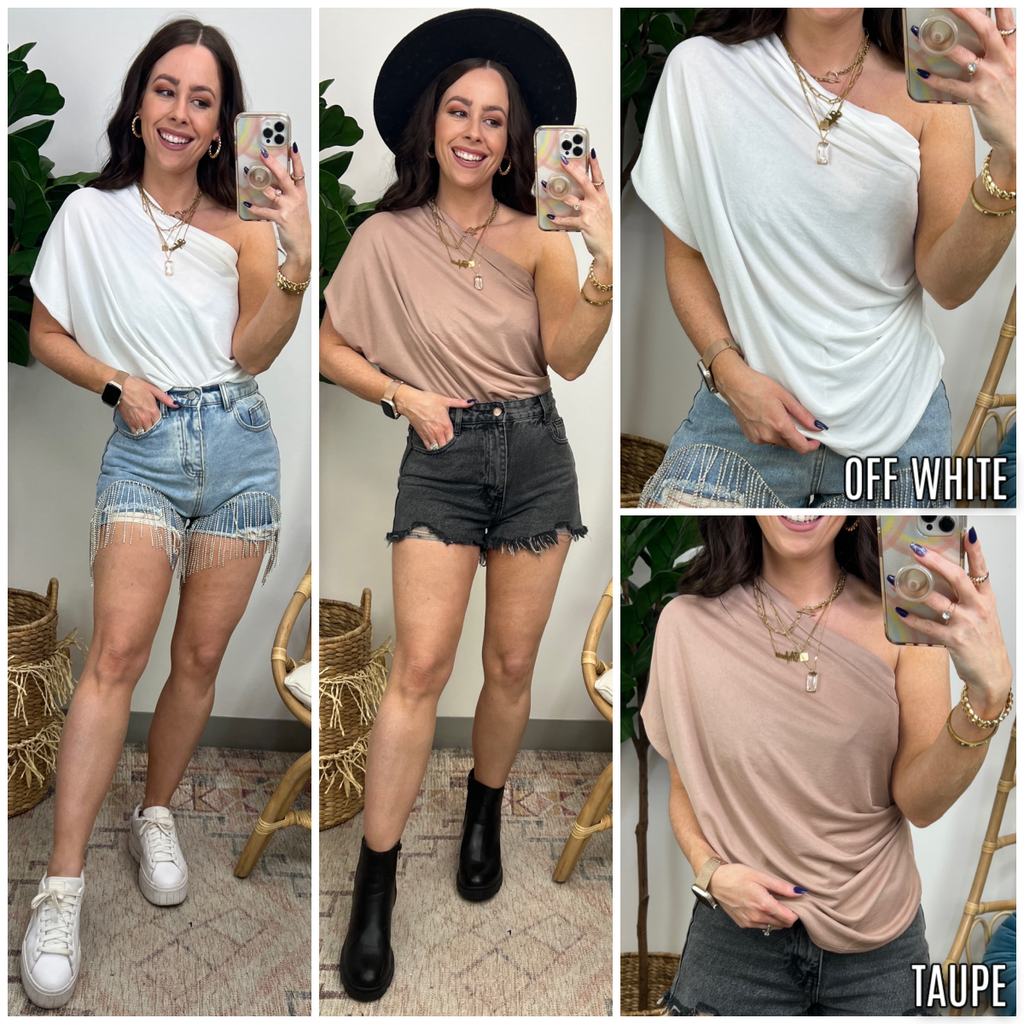 Finally Mine One Shoulder Pleat Detail Top - FINAL SALE - Madison and Mallory