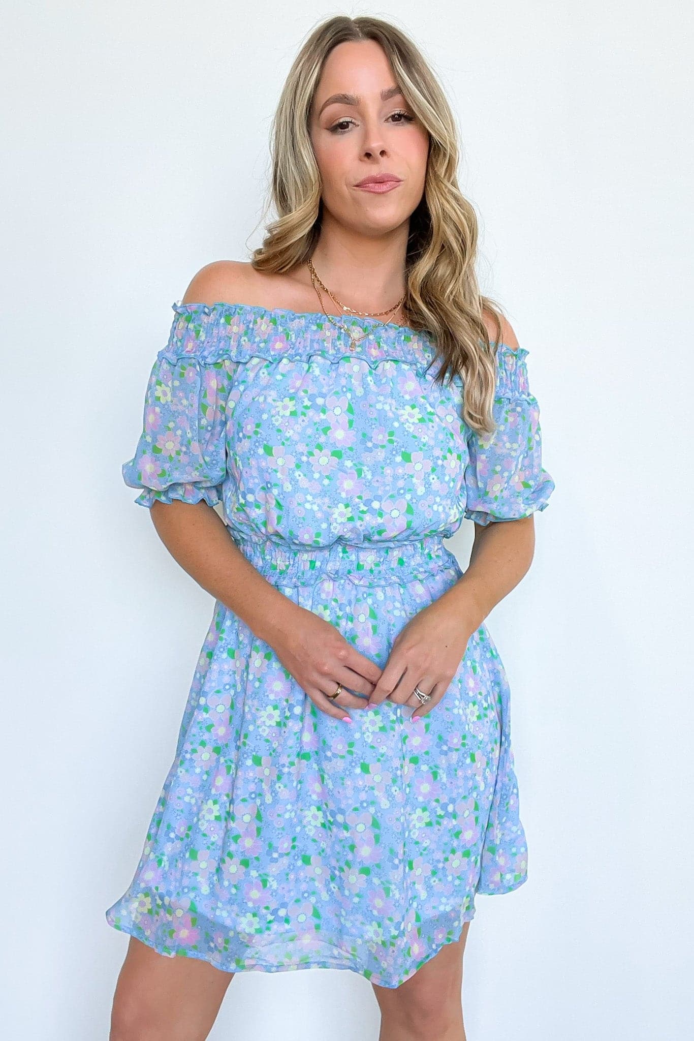  Fit to Frolic Off Shoulder Smocked Floral Dress - FINAL SALE - Madison and Mallory