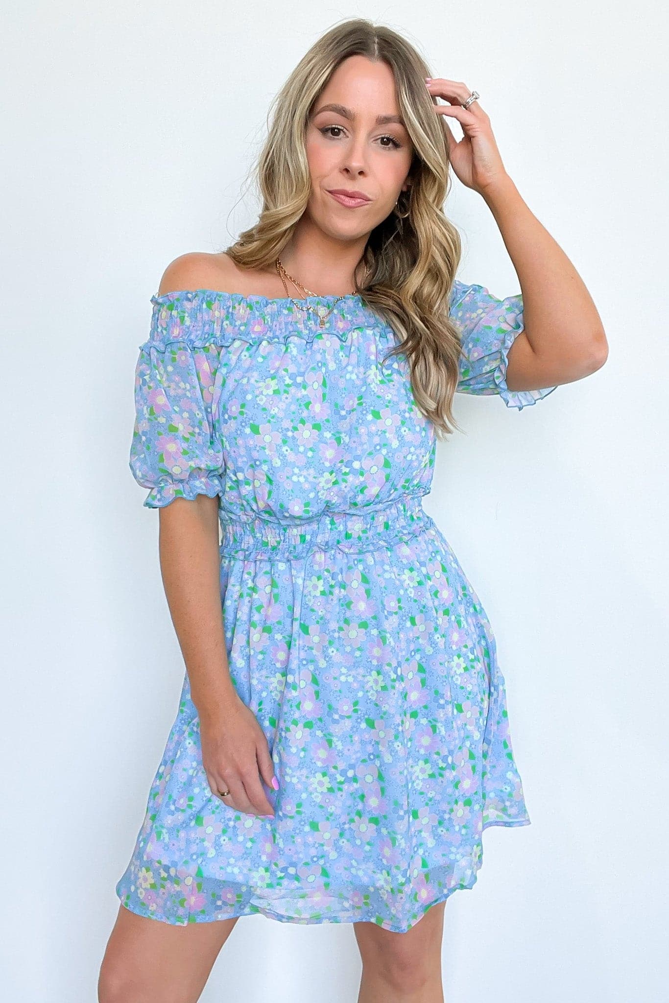  Fit to Frolic Off Shoulder Smocked Floral Dress - FINAL SALE - Madison and Mallory