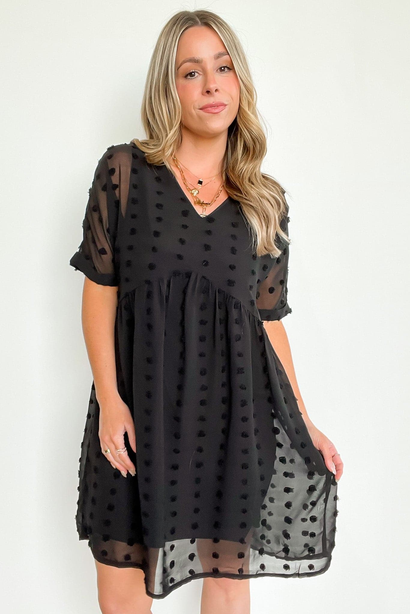  Flatter Much V-Neck Swiss Dot Dress | CURVE - BACK IN STOCK - Madison and Mallory