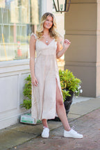 S / Taupe Floral Feelings Ruffle Midi Dress - FINAL SALE - Madison and Mallory