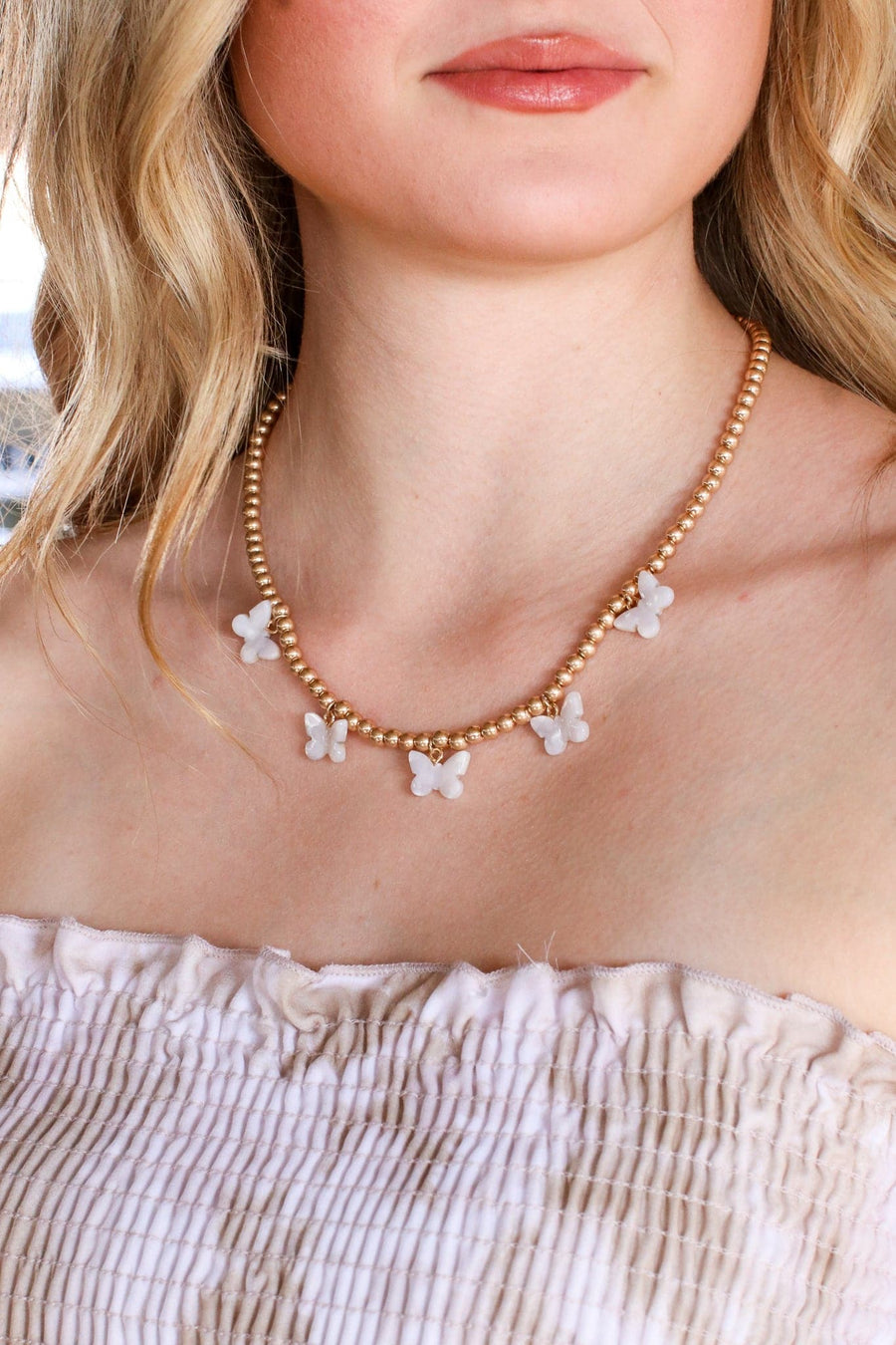 Gold Flutter By Butterfly Beaded Necklace - Madison and Mallory