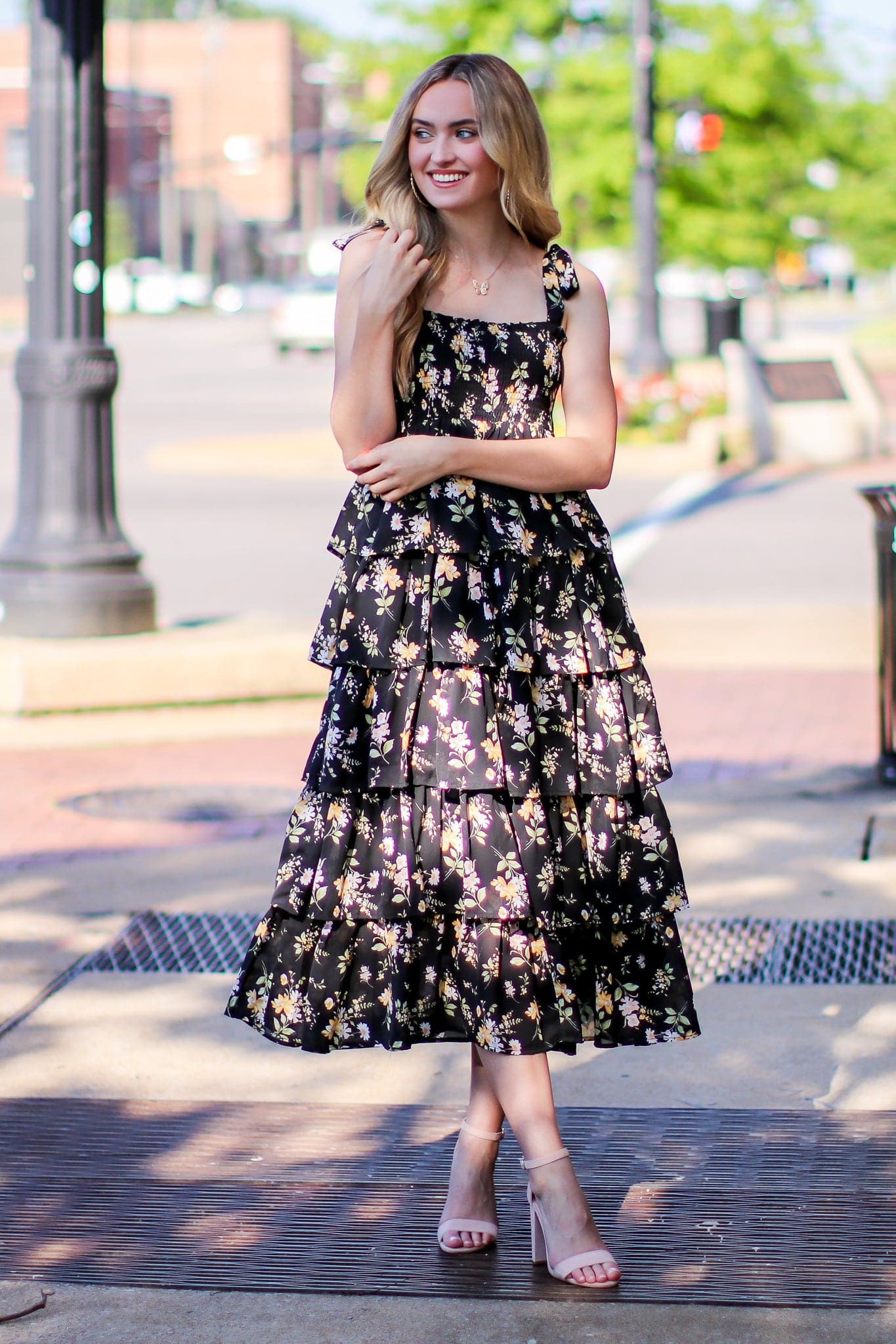 S / Black Folklore Floral Multi Tiered Dress - FINAL SALE - Madison and Mallory