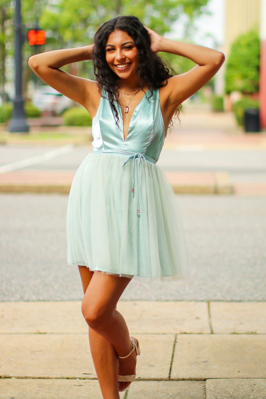 Sage / S Forever Phenomenal V-Neck Tulle Dress - FINAL SALE - Madison and Mallory