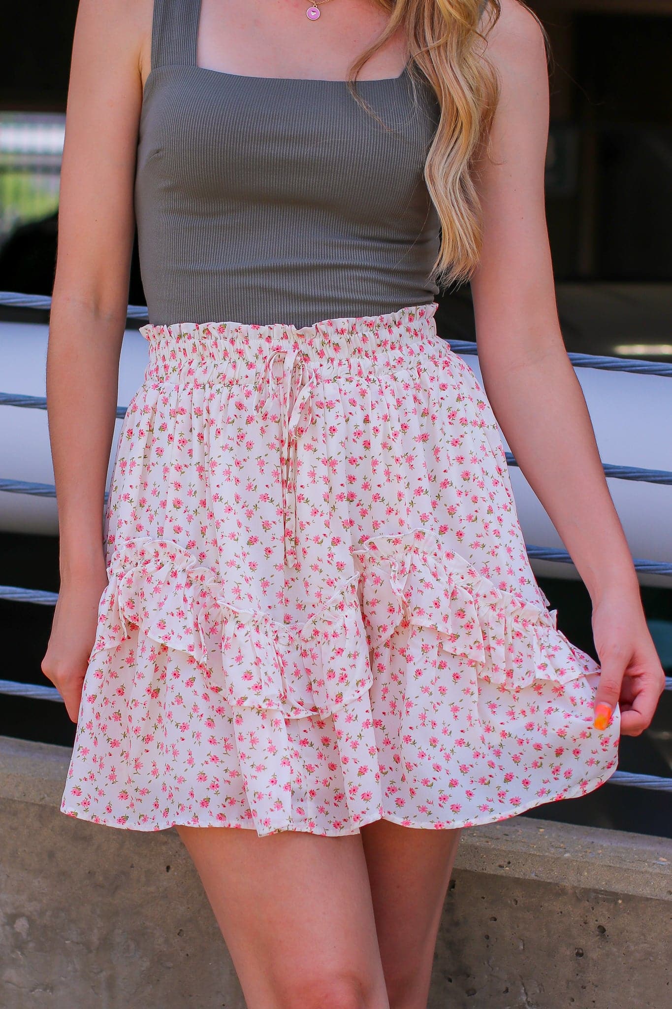 S / Peach Cream Frill it Up Ruffle Floral Skirt - FINAL SALE - Madison and Mallory
