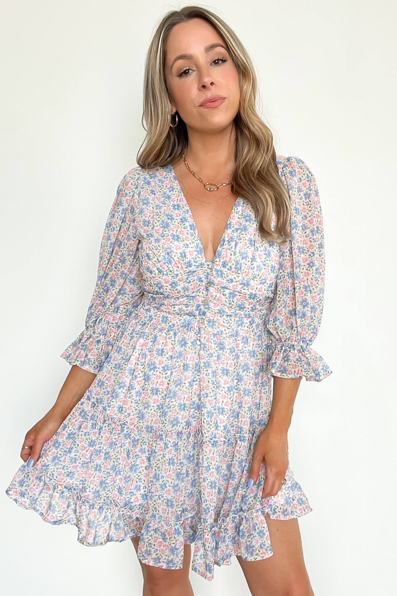  Garden of Glamour Floral Ruffle V-Neck Dress - FINAL SALE - Madison and Mallory