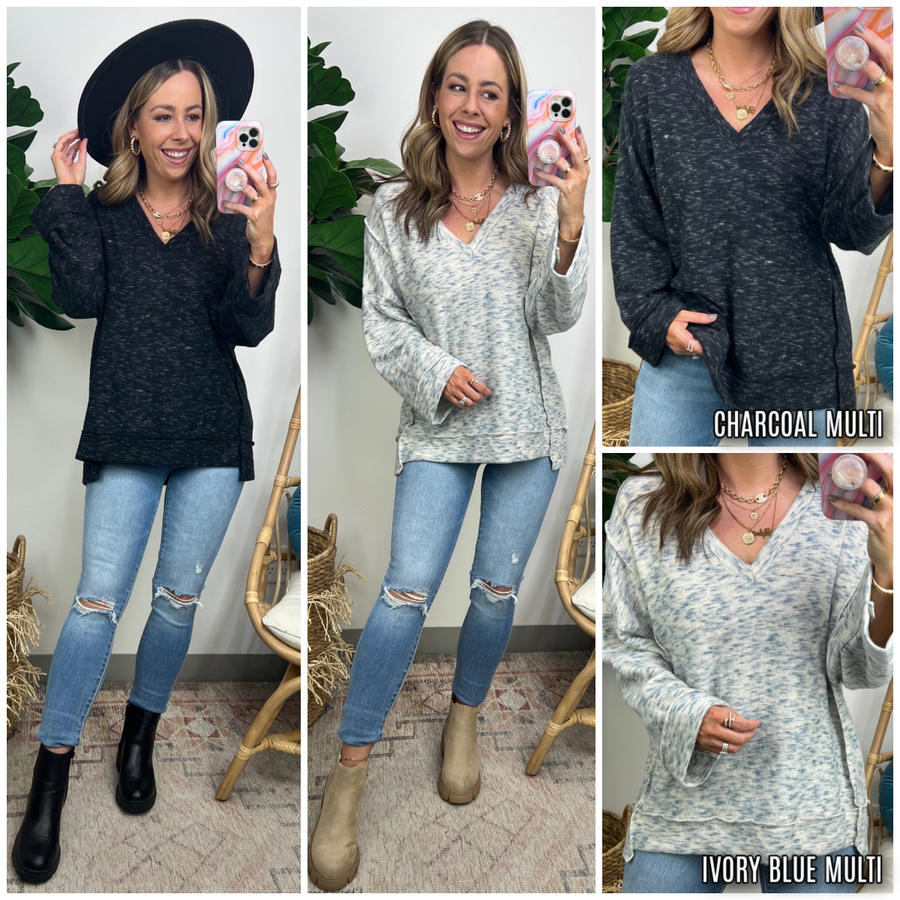 Gavi V-Neck Heathered Top - FINAL SALE - Madison and Mallory