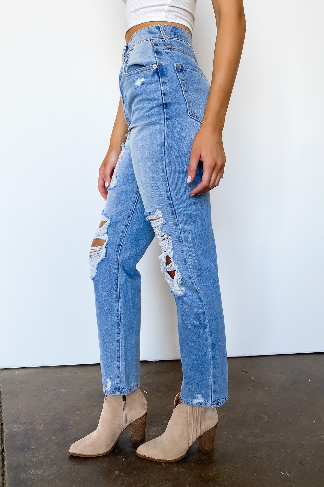  Gemara Super High Rise Distressed Dad Jeans - Madison and Mallory