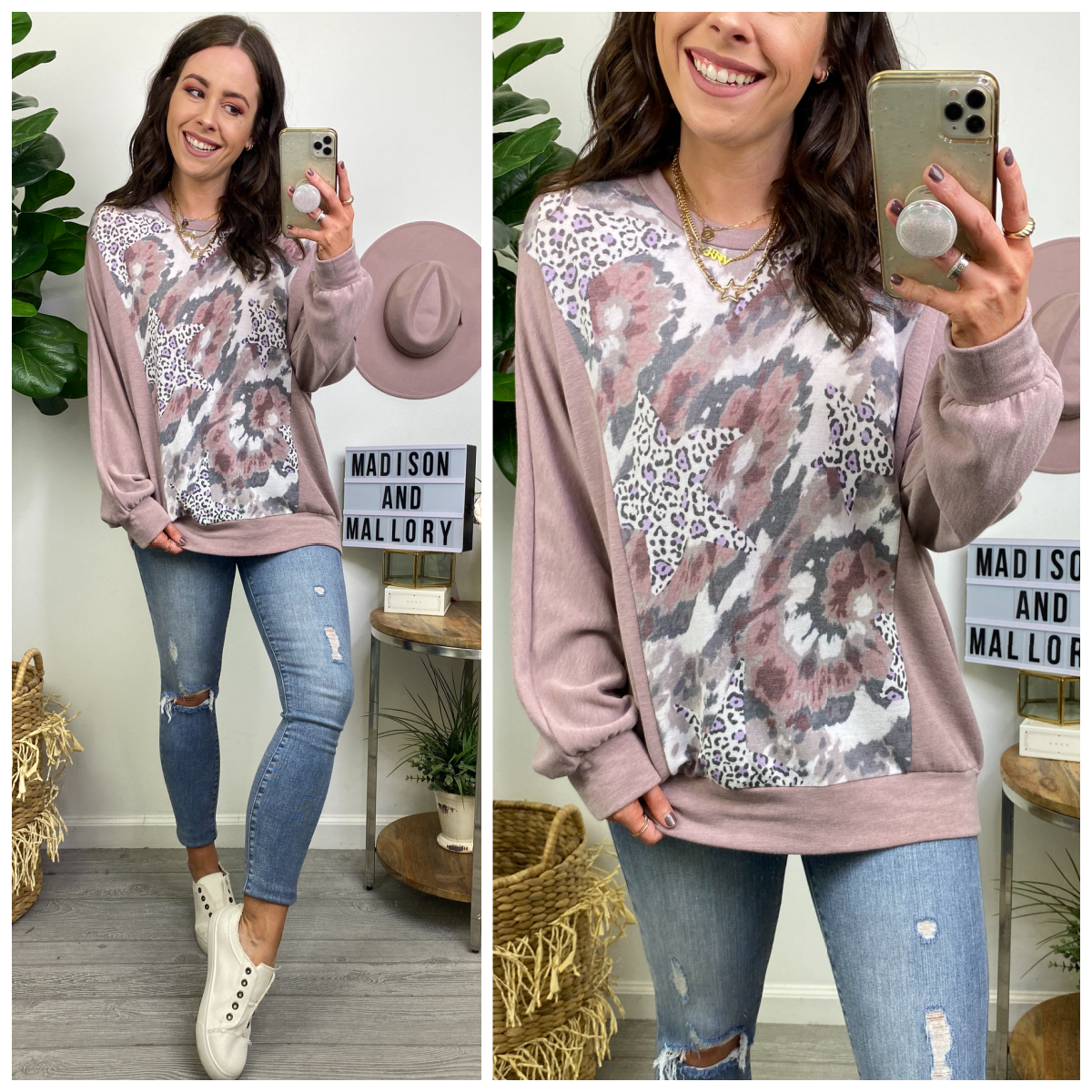  Good Days Only Star Animal Print Contrast Top - Madison and Mallory