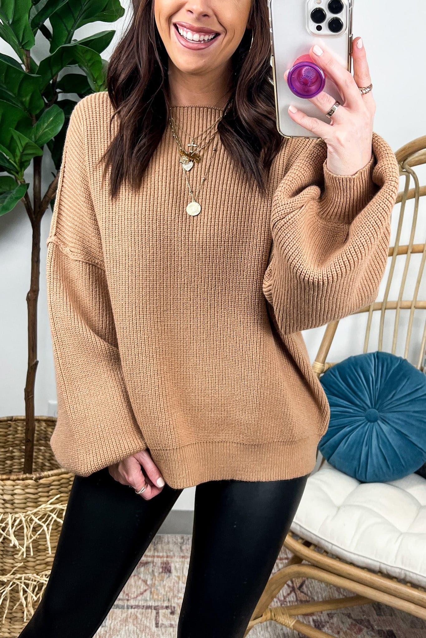 Warm Taupe / S Gramm Boat Neck Ribbed Knit Sweater - Madison and Mallory