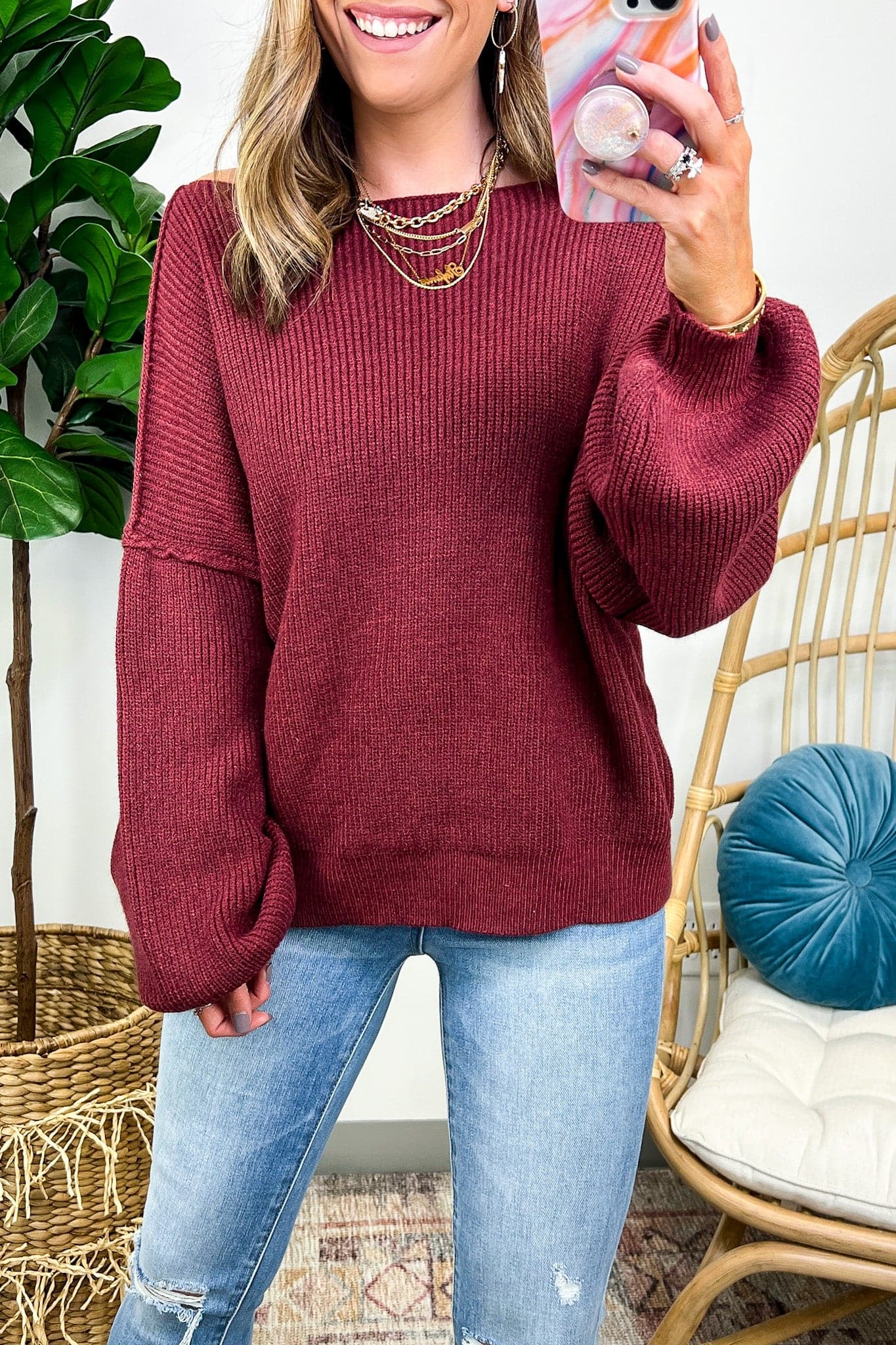  Gramm Boat Neck Ribbed Knit Sweater - Madison and Mallory