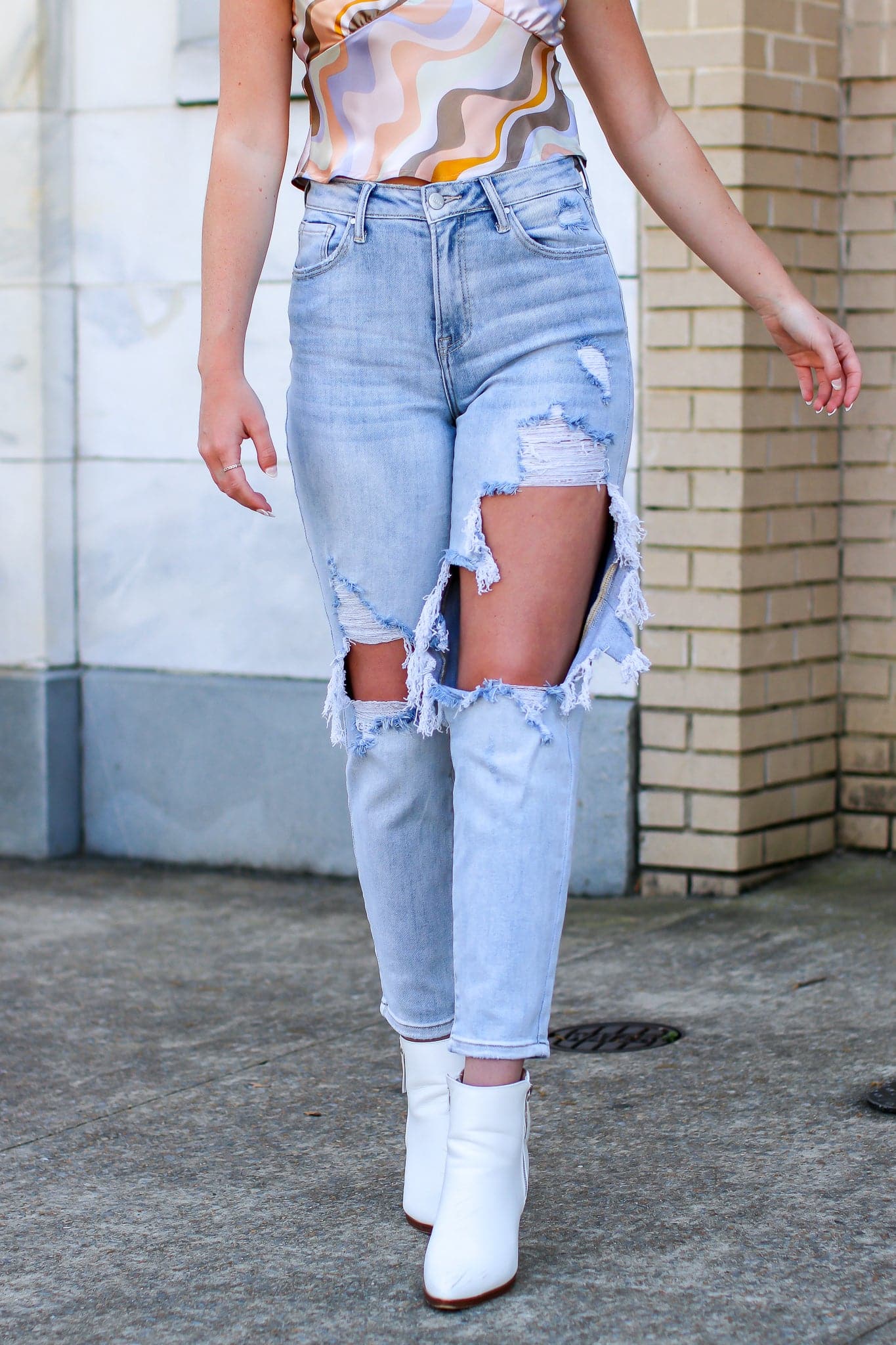 1 / Light Halcyon High Rise Distressed Straight Leg Jeans - BACK IN STOCK - Madison and Mallory