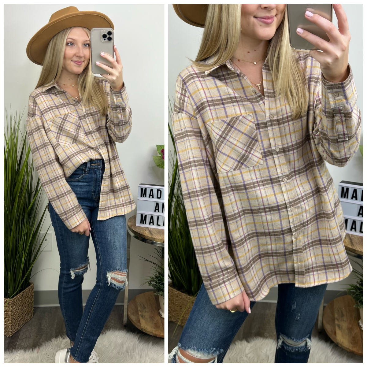  Halina Plaid Button Down Top - Madison and Mallory