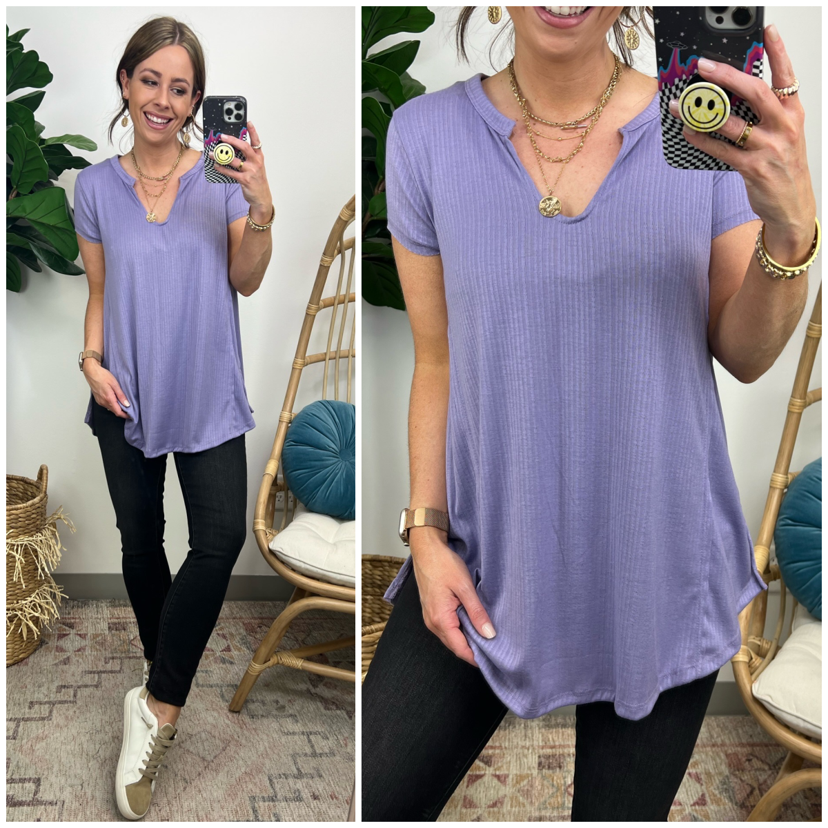  Hamden Ribbed Knit V-Neck Top - Madison and Mallory