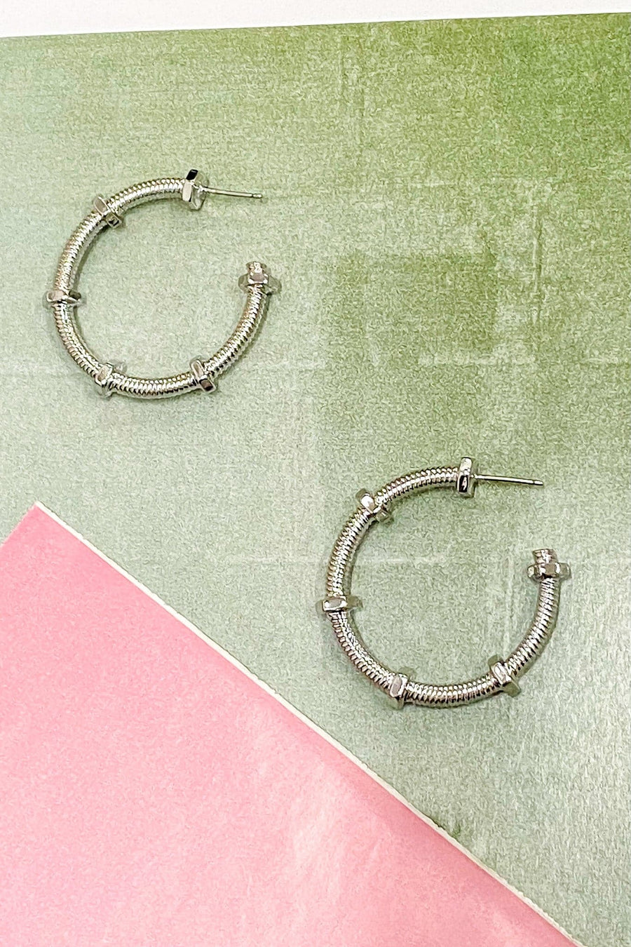 Silver Hammered Down Screw Detail Hoop Earrings - FINAL SALE - Madison and Mallory