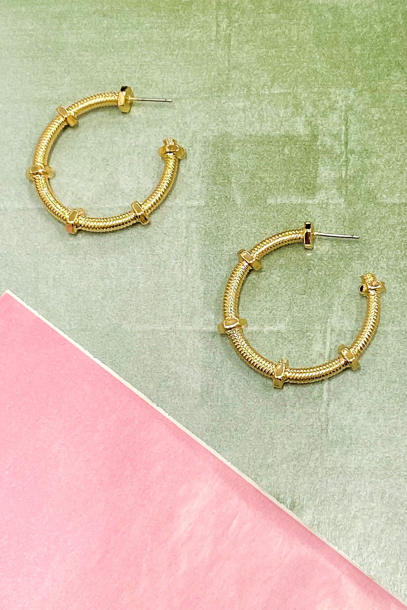 Gold Hammered Down Screw Detail Hoop Earrings - FINAL SALE - Madison and Mallory