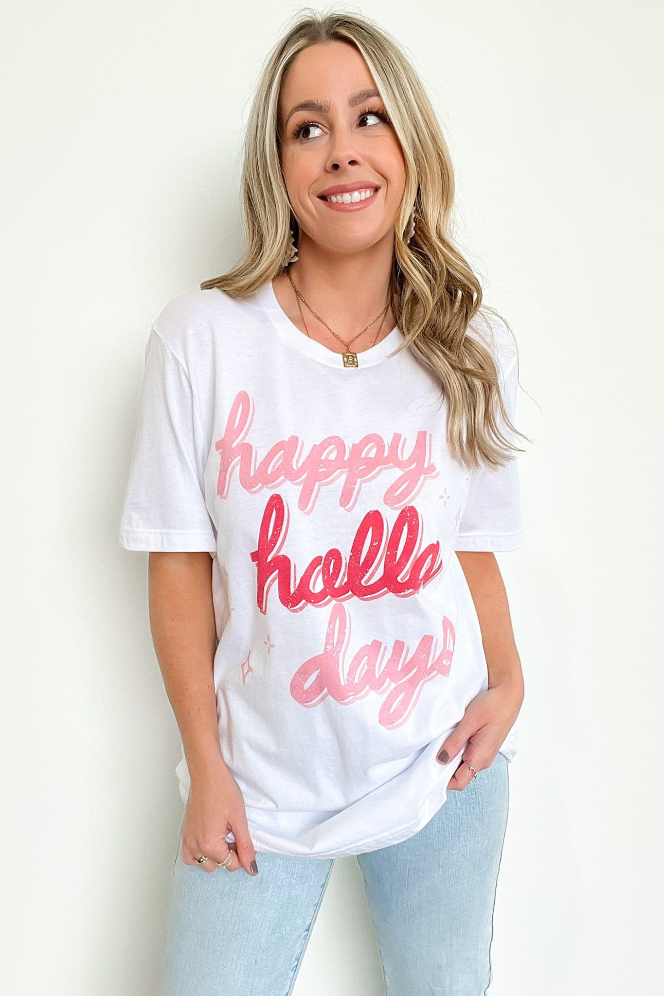 SM / White Happy Holla Days Retro Oversized Graphic Tee - FINAL SALE - Madison and Mallory
