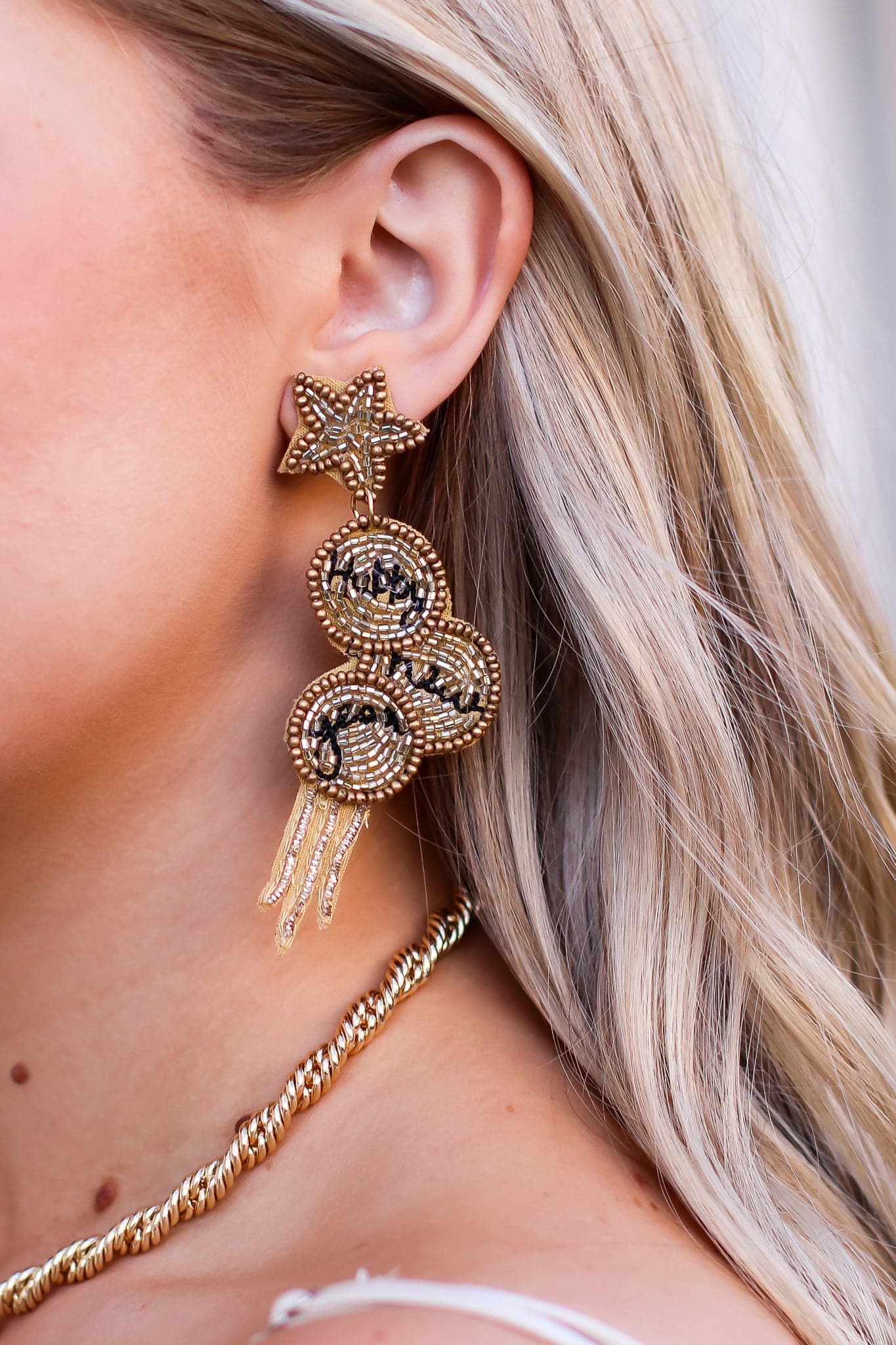 Gold Happy New Years Celebration Beaded Drop Earrings - Madison and Mallory